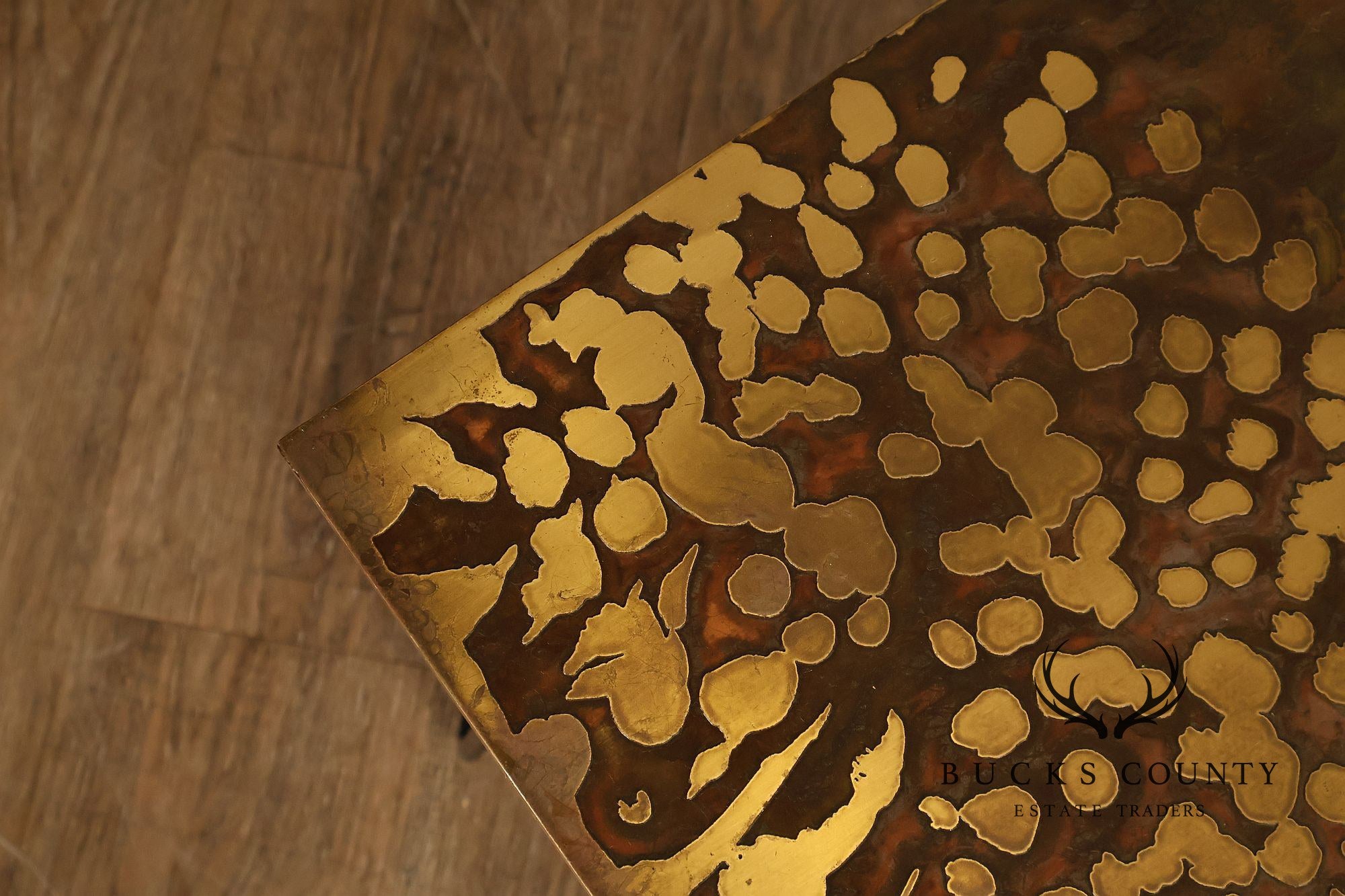 Mid Century Modern Acid Etched Brass Top Coffee Table With Hairpin Legs