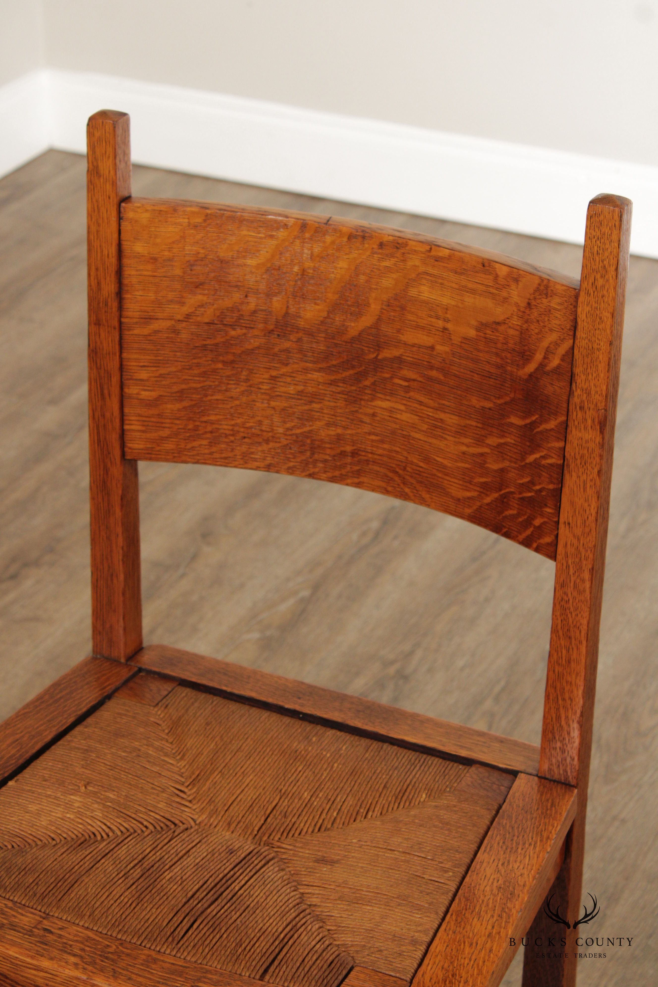Antique Stickley Brothers Mission Oak Rush Seat Side Chair