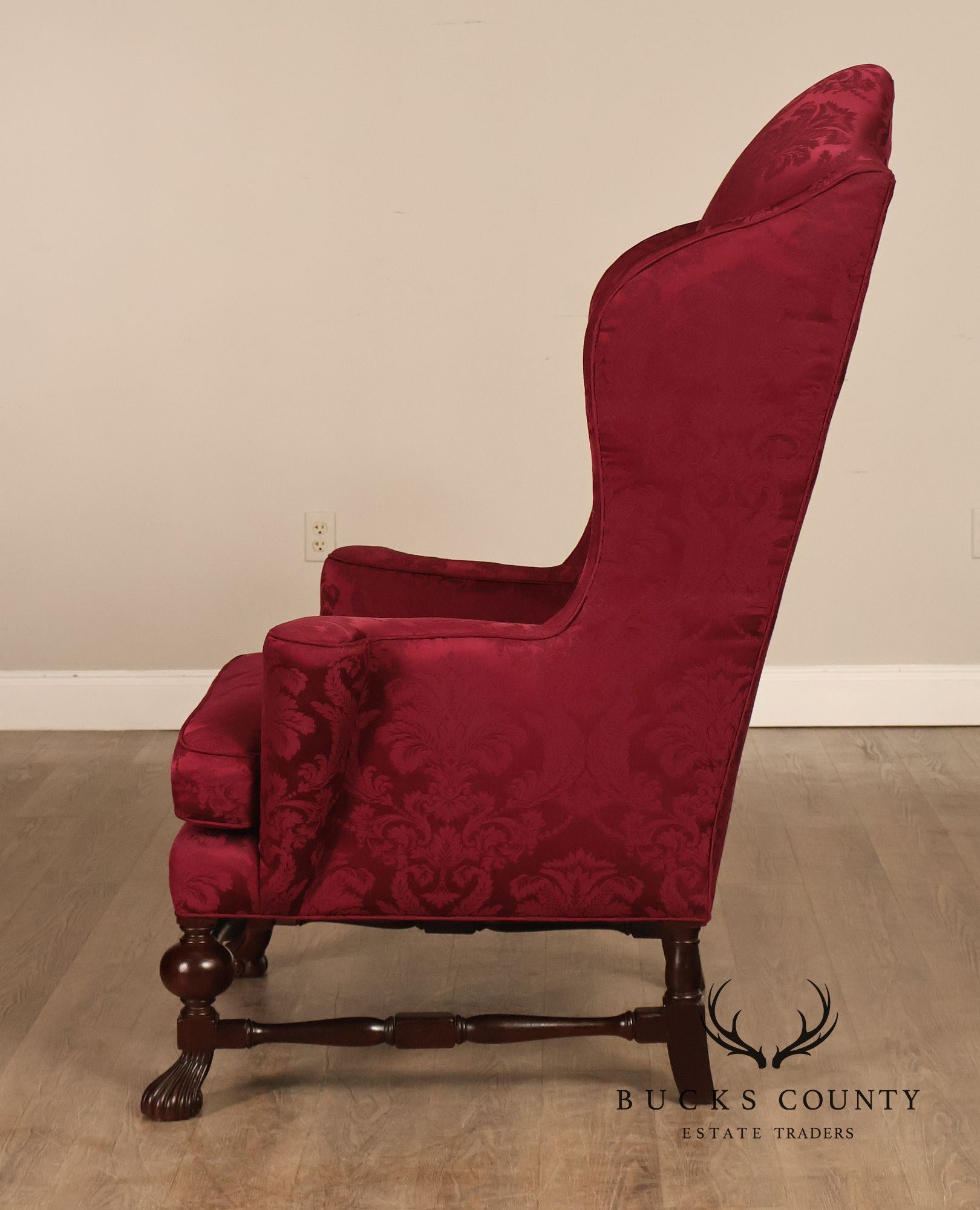 Baker Stately Homes Collection Pair of Carved Wingback Armchairs