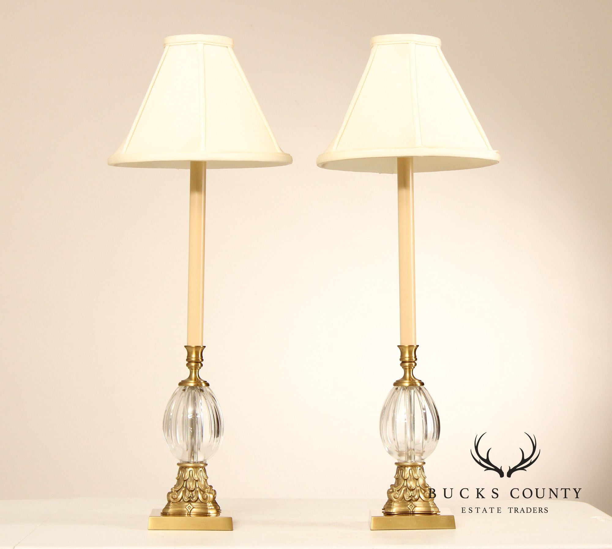 Wildwood Lampholder Pair of Glass and Brass Table Lamps