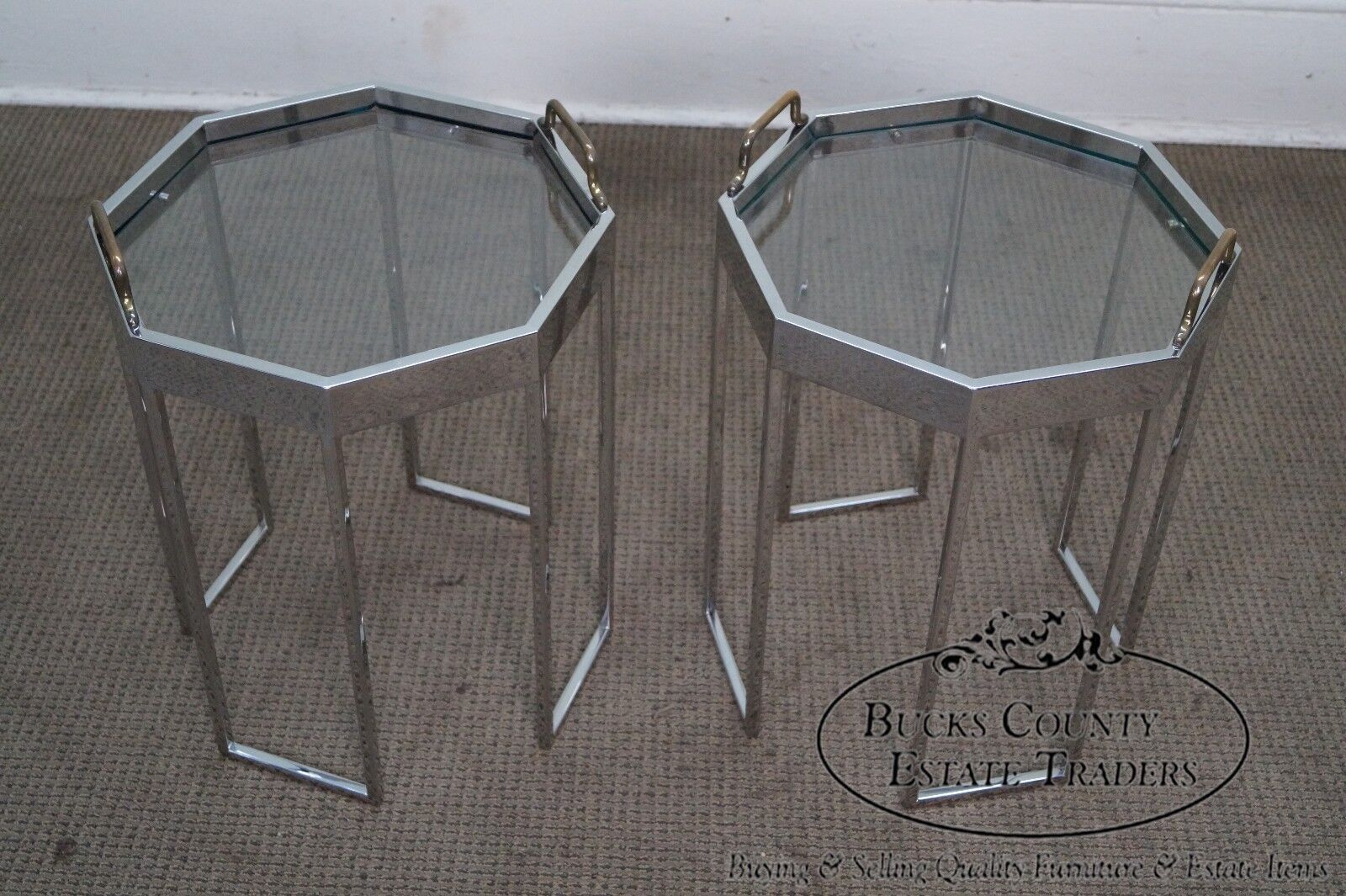 Quality Pair of Chrome & Glass Octagon Side Tables