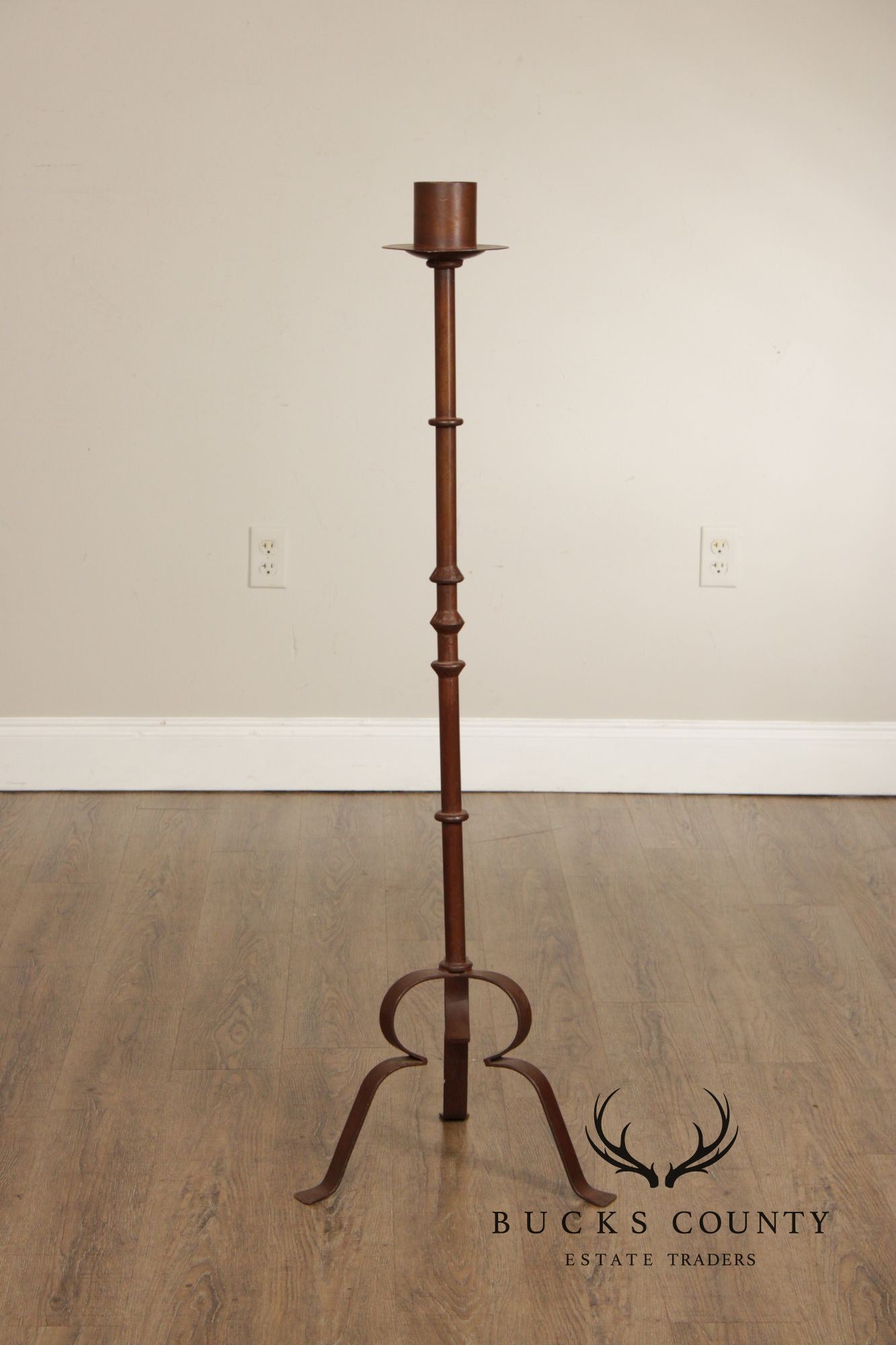 Vintage European Set of Three Tall Iron Candlesticks