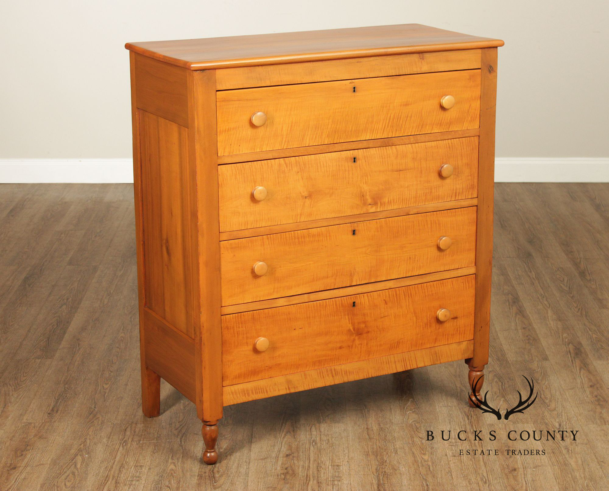 Antique Tiger Maple And Poplar Sheraton Chest Of Drawers