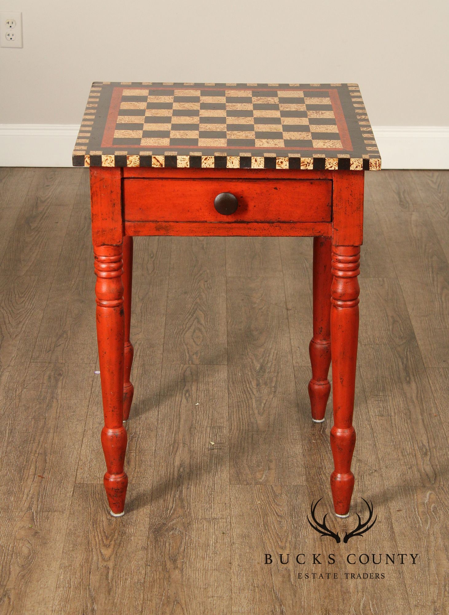 Antique Sheraton Painted Checker Board Top Side Table