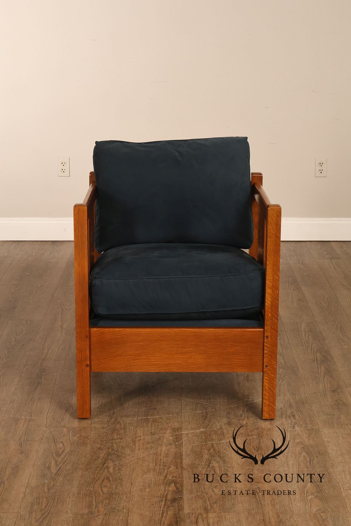 Stickley Mission Harvey Ellis Pair Of Inlaid Cube Chairs