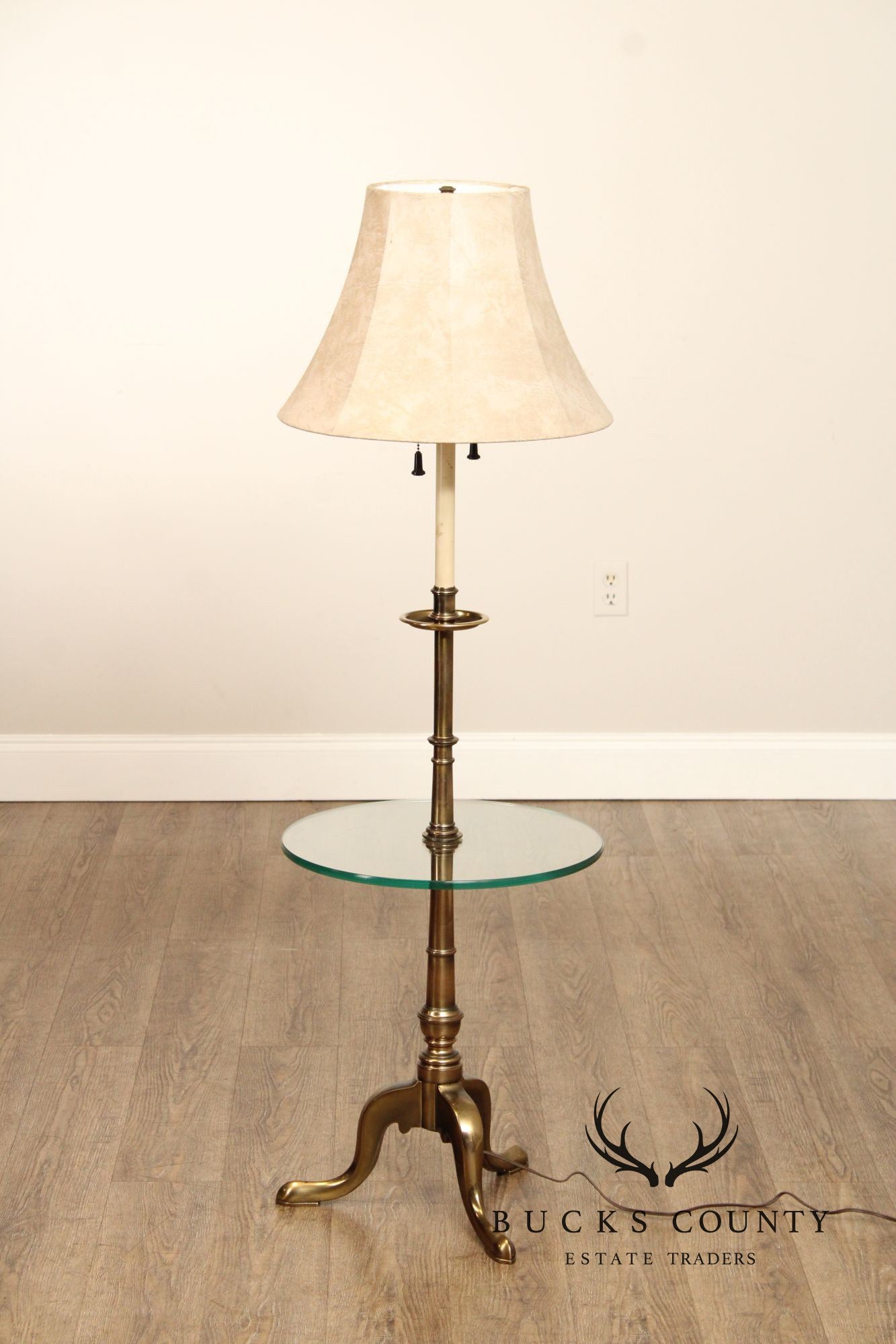 Stiffel Queen Anne Style Brass and Glass Floor Lamp