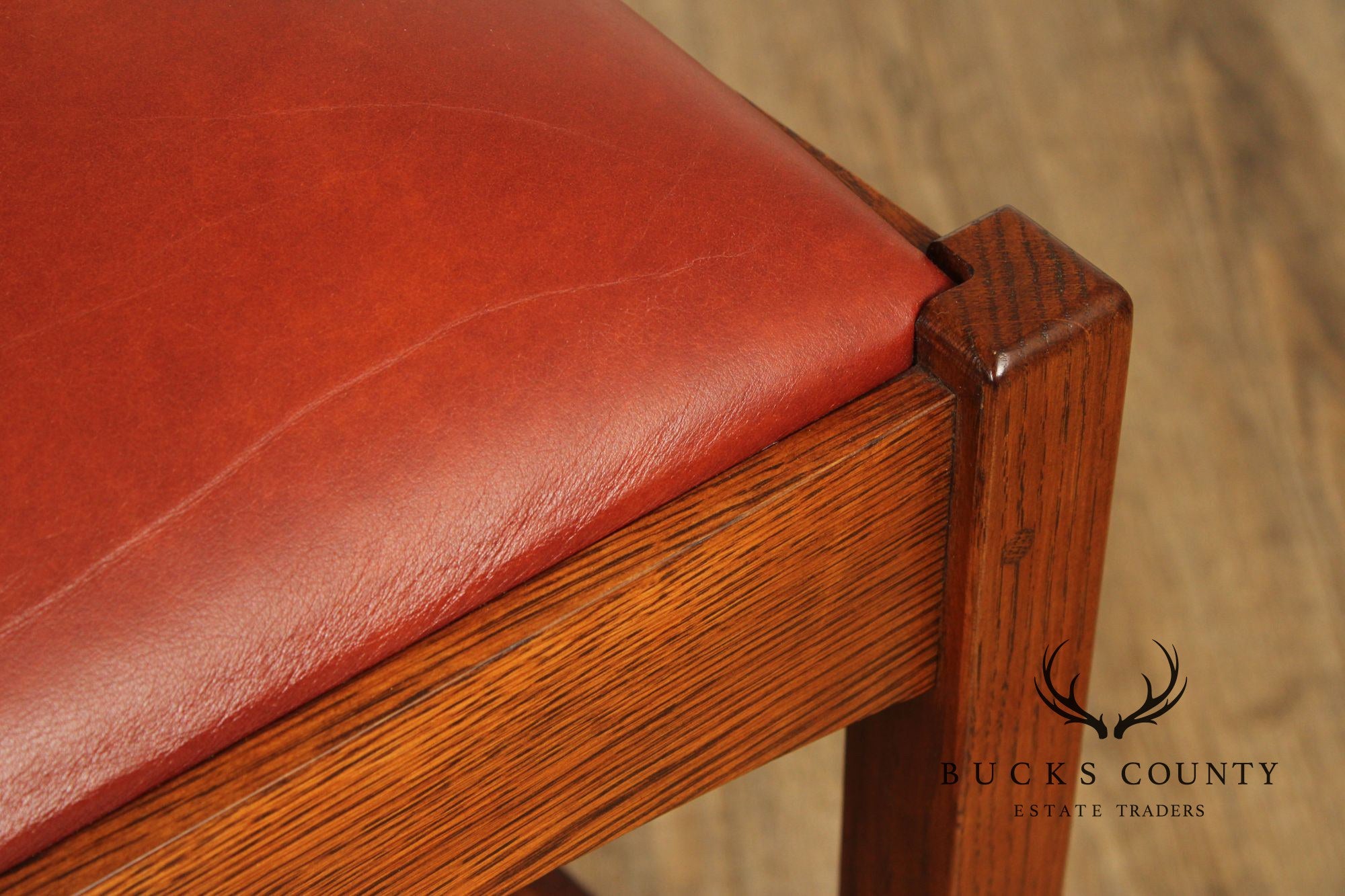 Stickley Mission Collection Pair of Oak And Leather Counter Stools