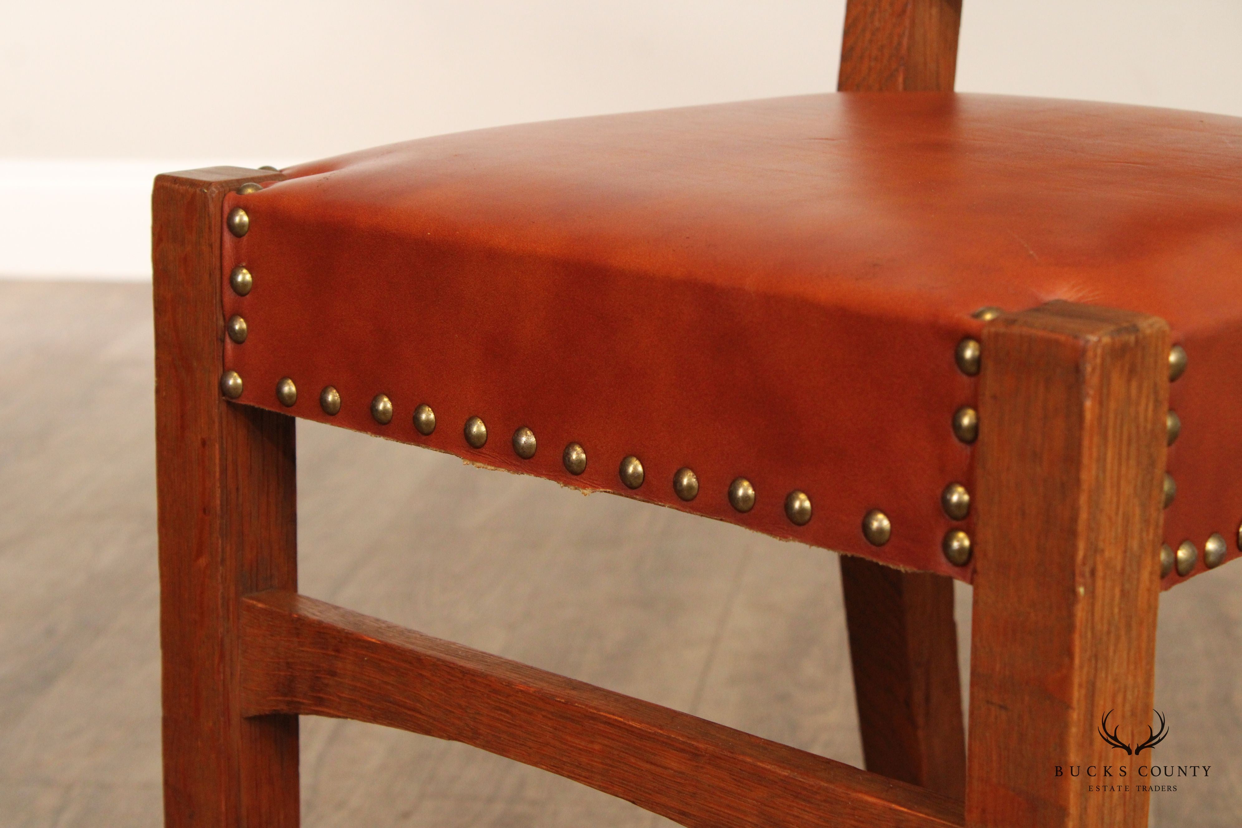 Antique Mission Oak and Leather Side Chair