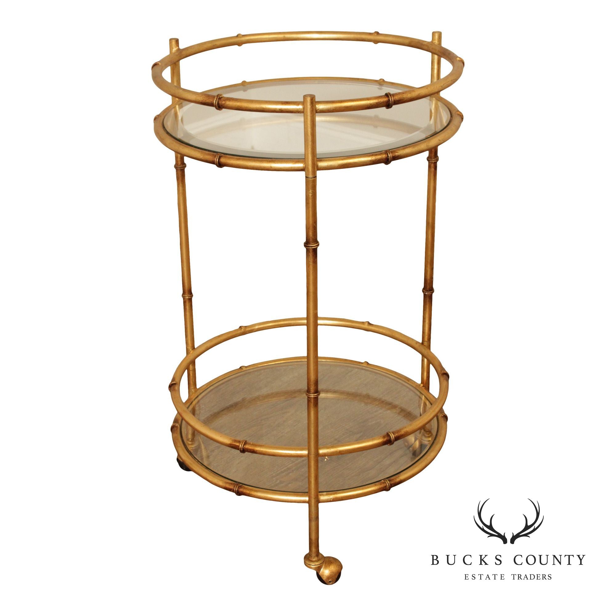 Hollywood Regency Style Gilt Metal Two-Tier Rolling Bar Cart