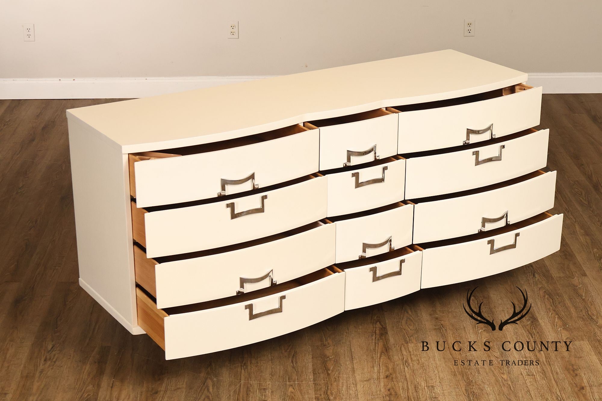 Rway Mid Century Modern White Lacquered Triple Dresser