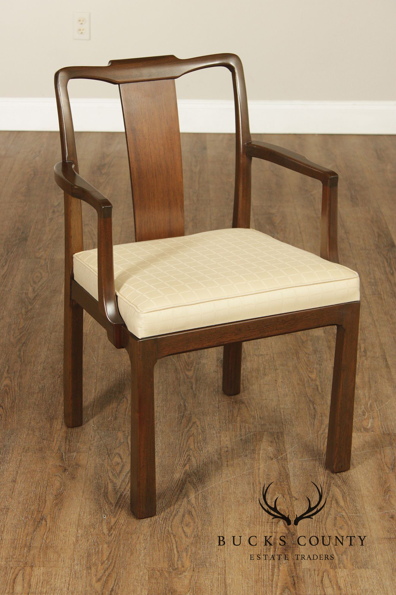 Mid Century Asian Influenced  Set of Six Mahogany Dining Chairs