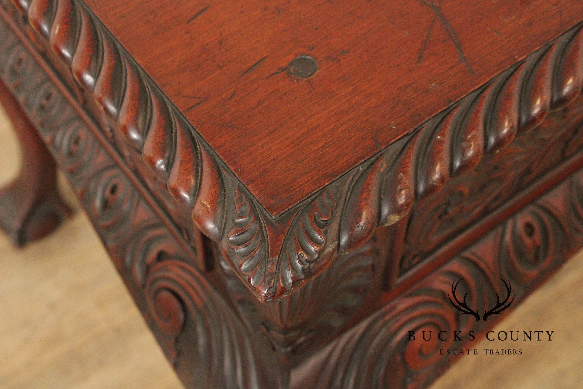 Georgian Style Antique Carved Mahogany Library Table Writing Desk