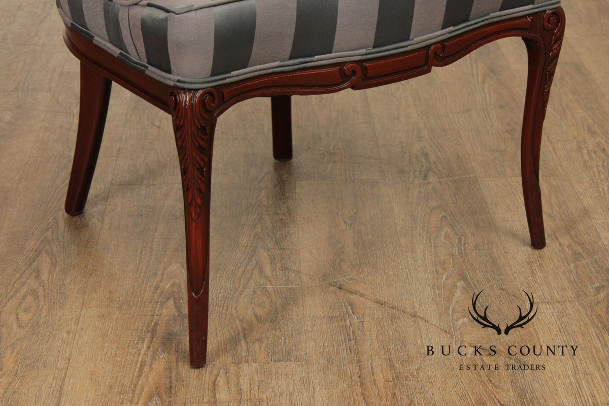 Pair Of Louis XV Style Carved Mahogany Upholstered Armchairs