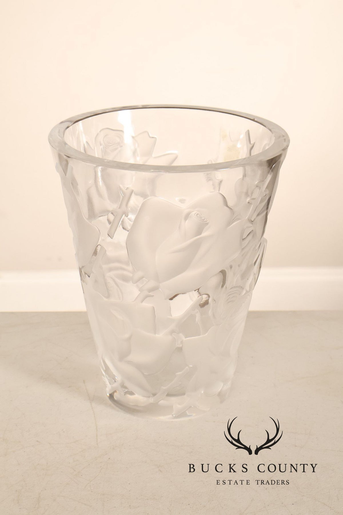 Lalique 'Ispahan' Rose Pattern Glass Vase