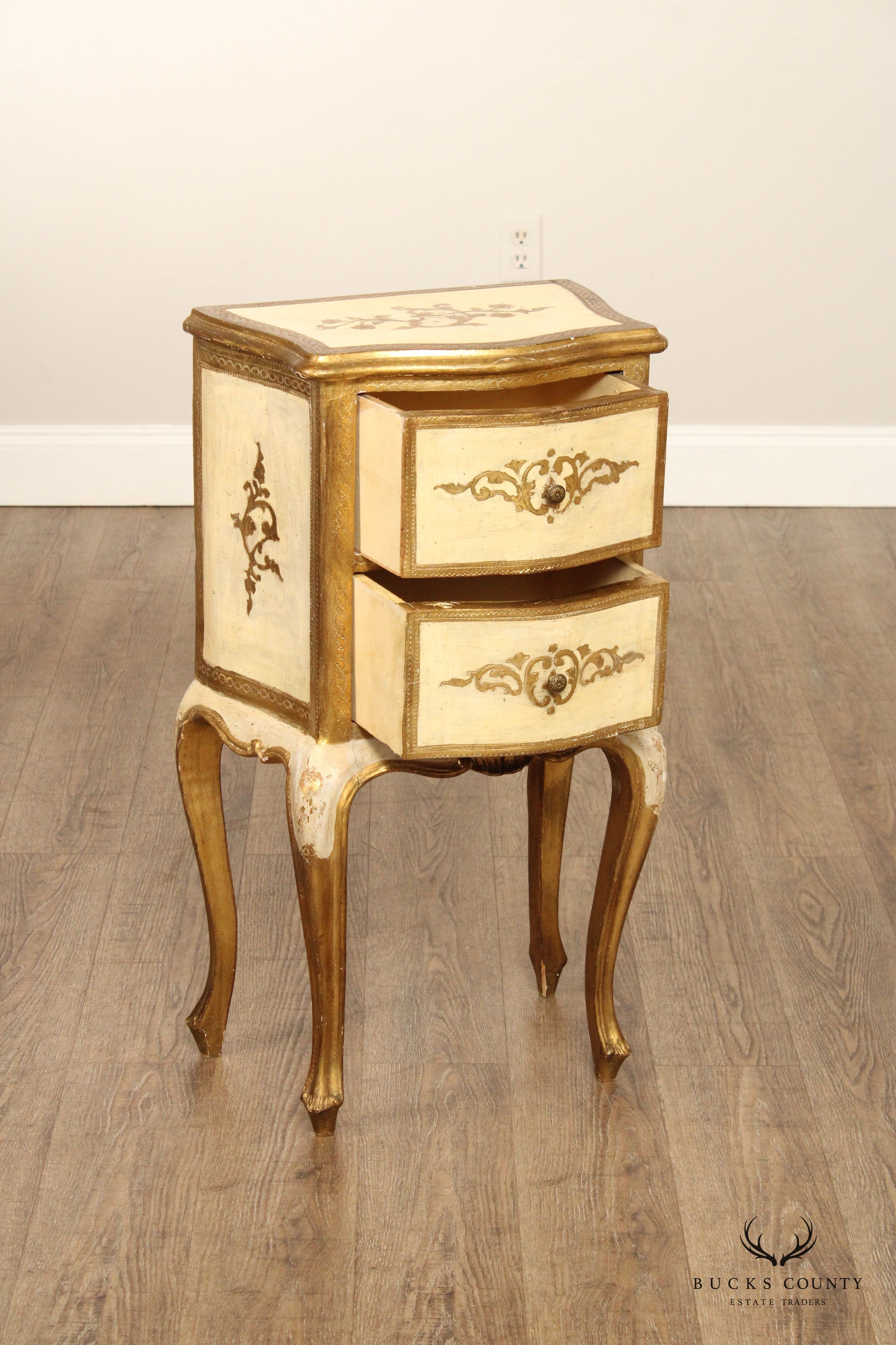 Italian Florentine Style Two-Drawer Side Table or Nightstand