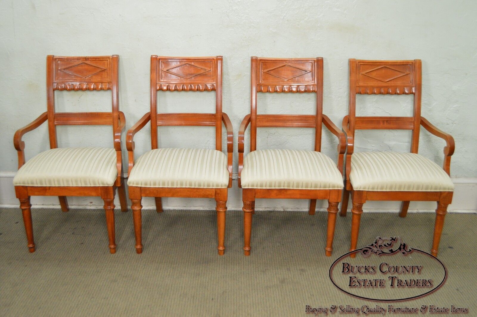 Lexington Regency Style Set of 4 Cherry Wood Arm Chairs