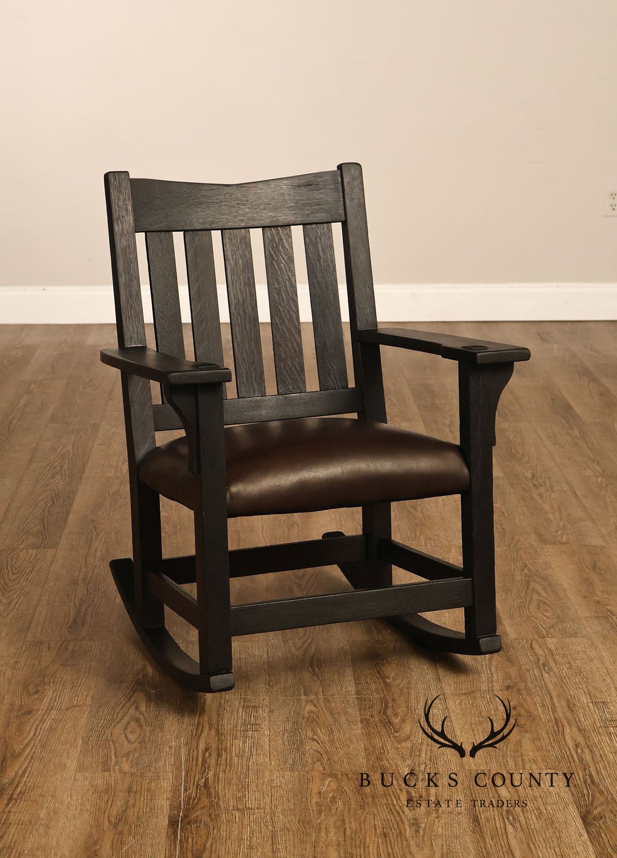 Antique Gustav Stickley Mission Oak V Back Rocking Armchair