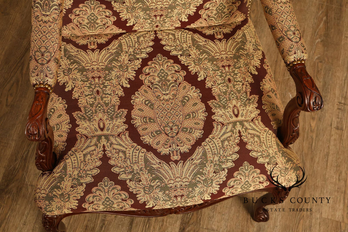 French Louis XV Style Carved Wood Upholstered Armchair
