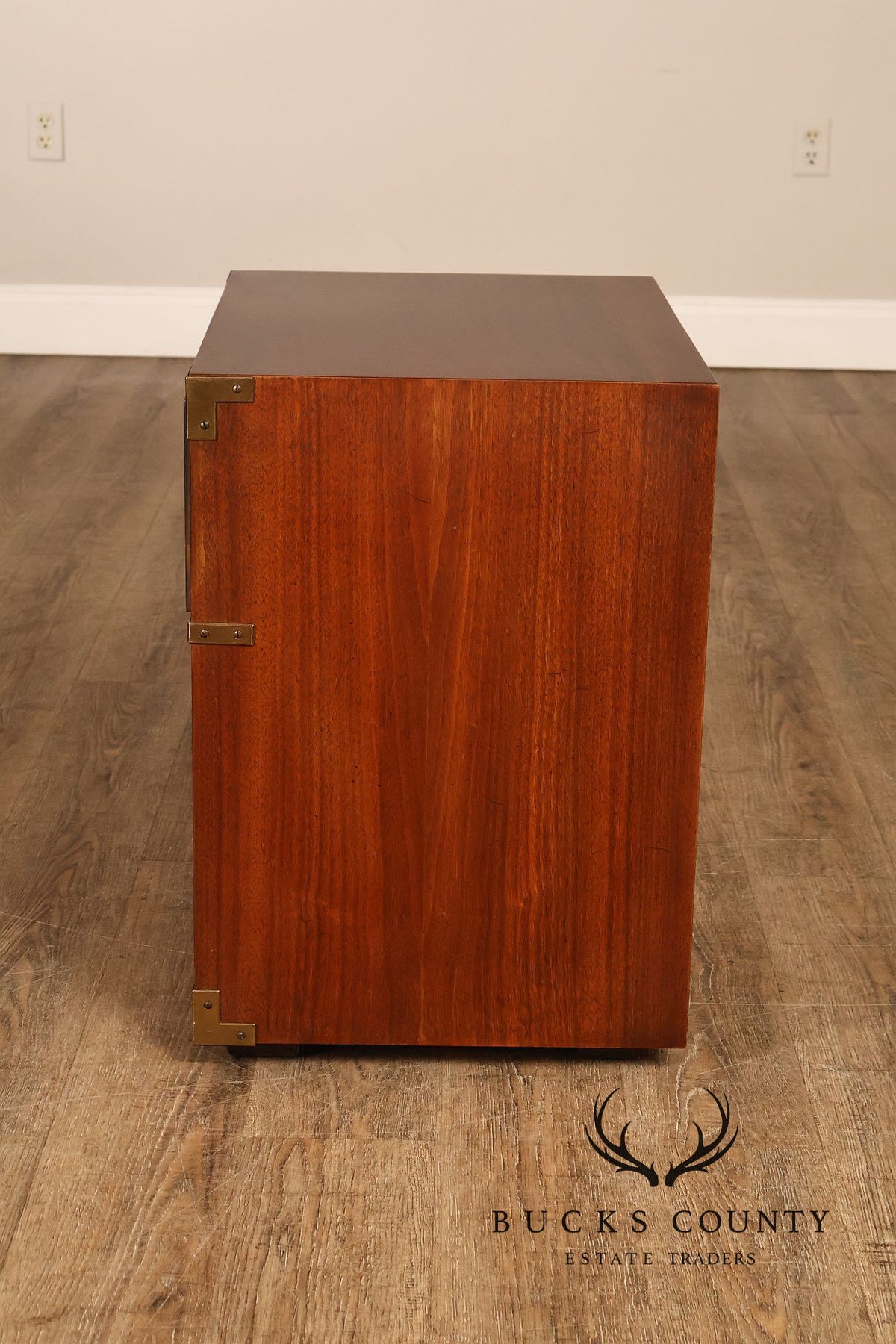 Lane Mid Century Modern Pair Of Walnut Campaign Style Nightstands