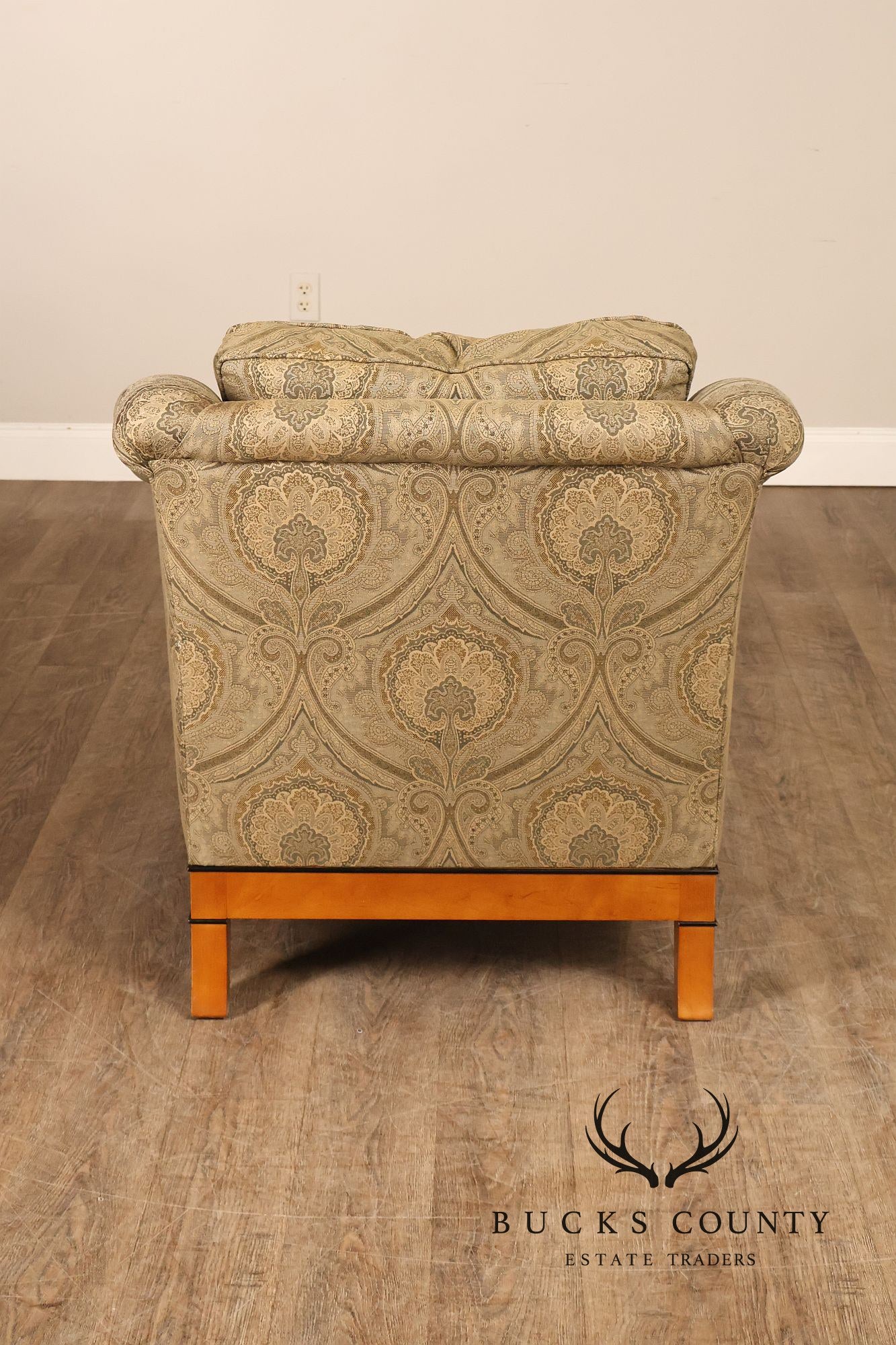 Sherrill Biedermeier Style Upholstered Armchair With Exposed Wood Frame