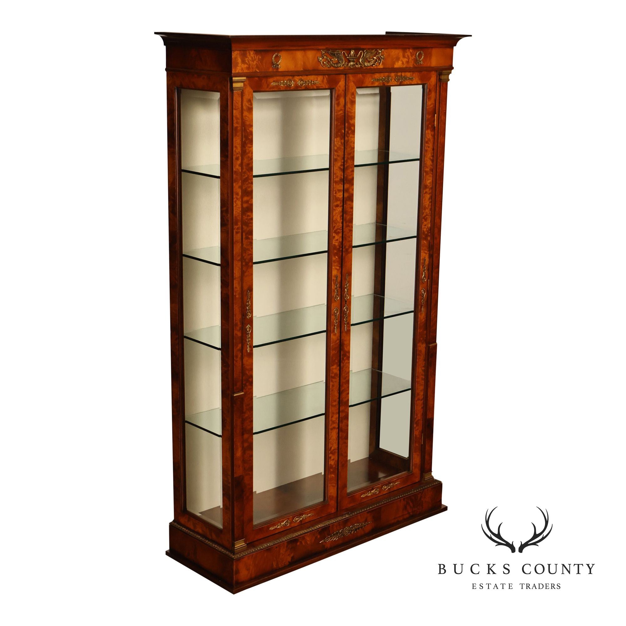 French Empire Style Burl Wood Vitrine Display Cabinet