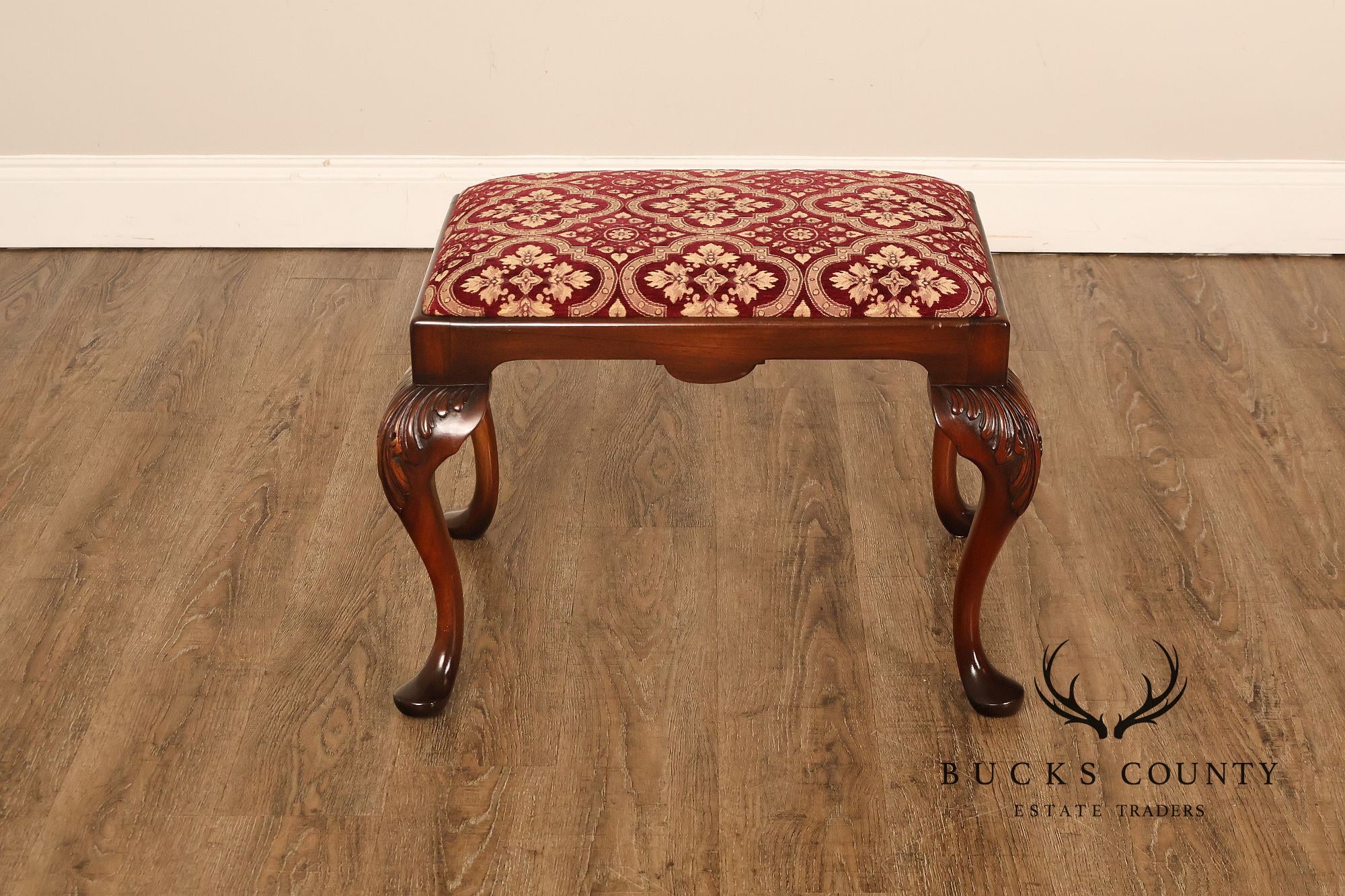 Smith & Watson Georgian Style Carved Mahogany Upholstered Stool