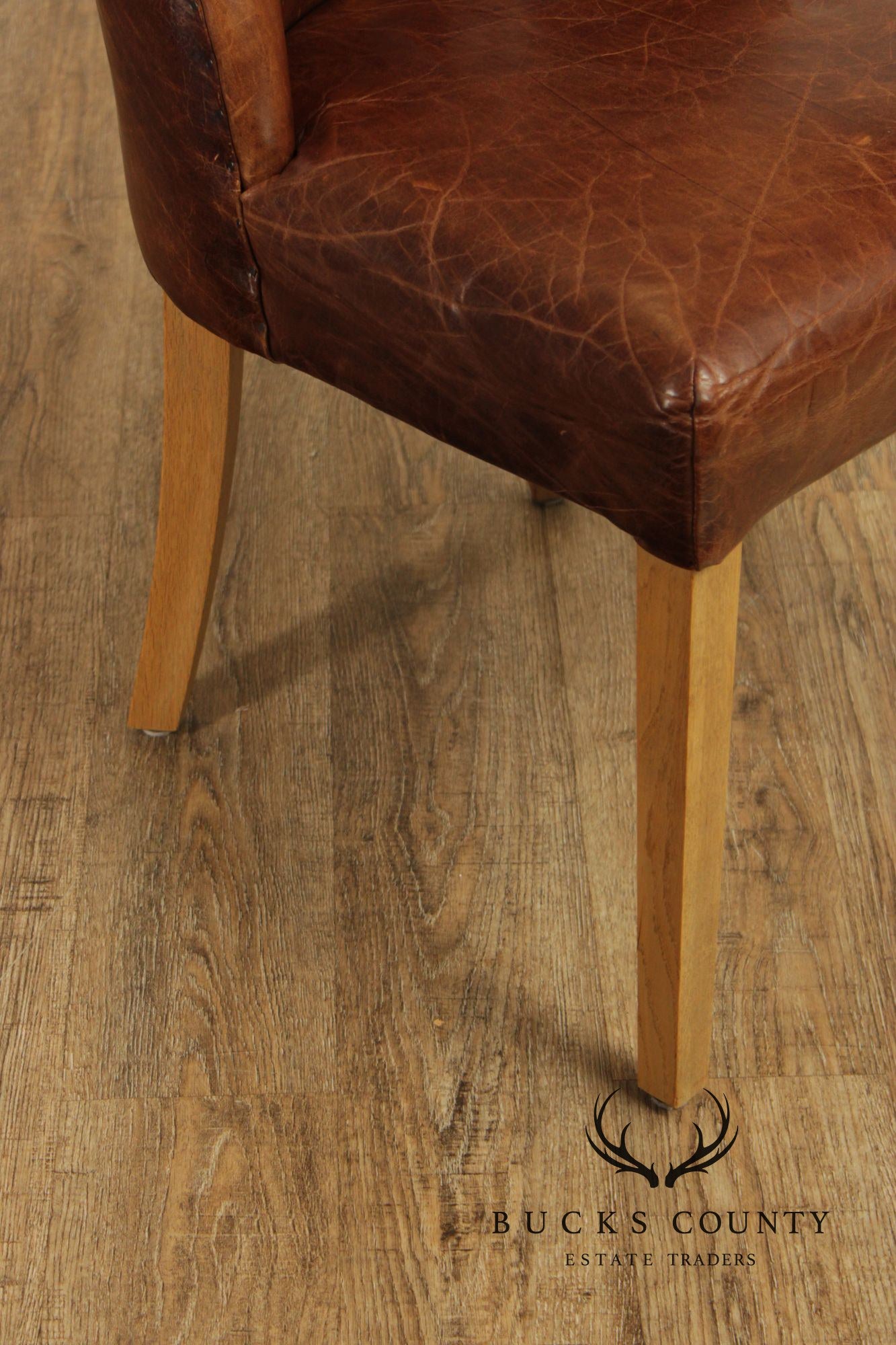 Restoration Hardware French Style Set of Four Leather Dining Chairs