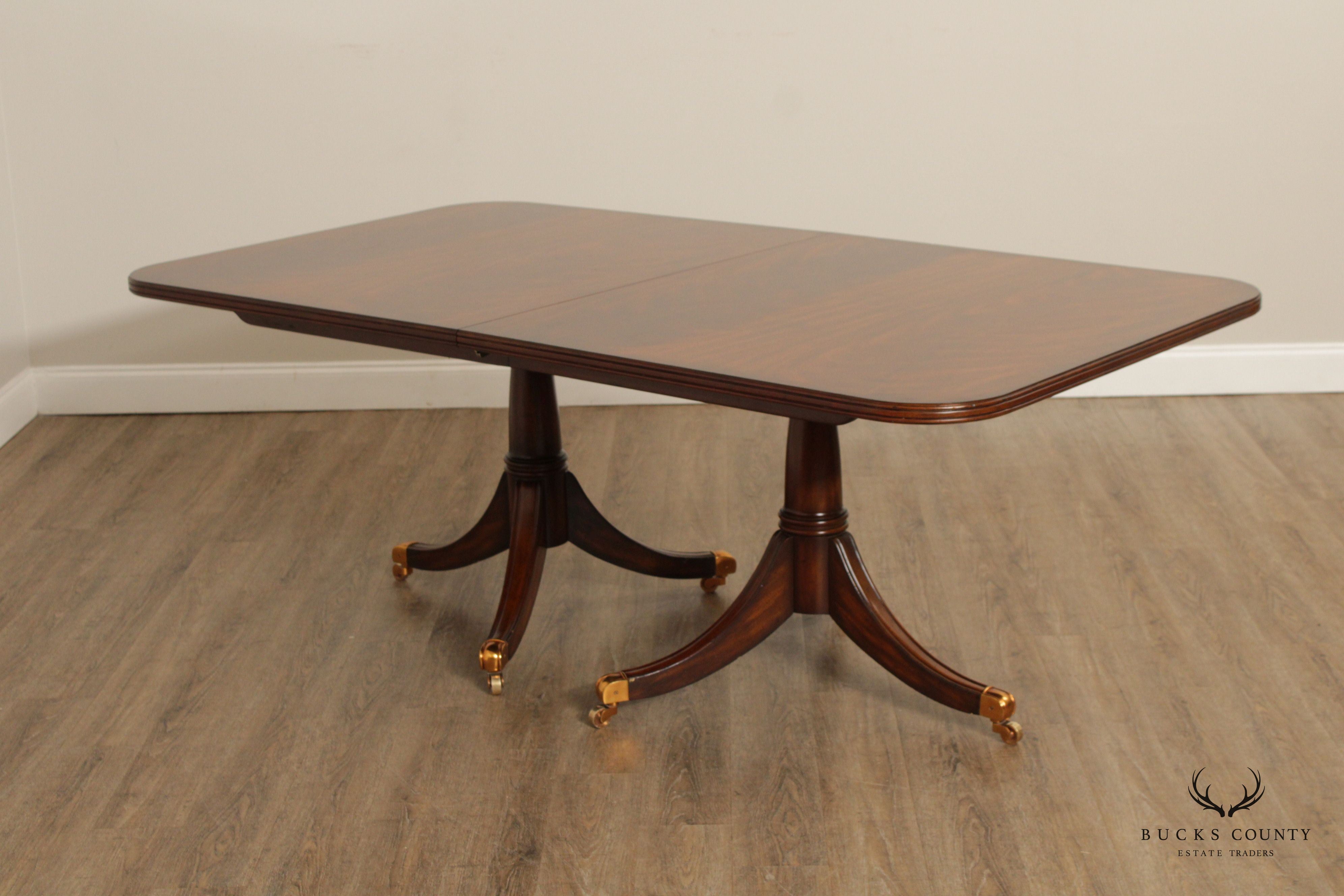 MAITLAND SMITH REGENCY FLAME MAHOGANY PEDESTAL DINING TABLE