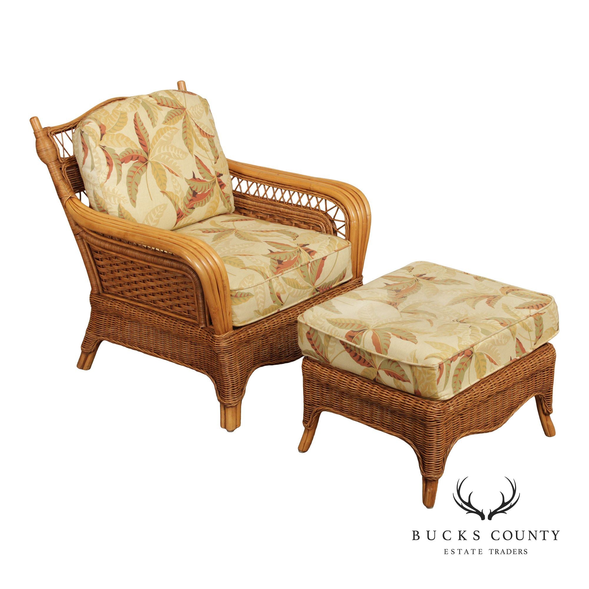 Braxton Culler Rattan and Wicker Lounge Chair and Ottoman