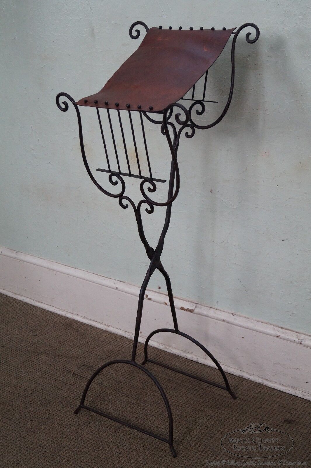 High Quality Hand Wrought Iron & Leather Lyre Music Stand