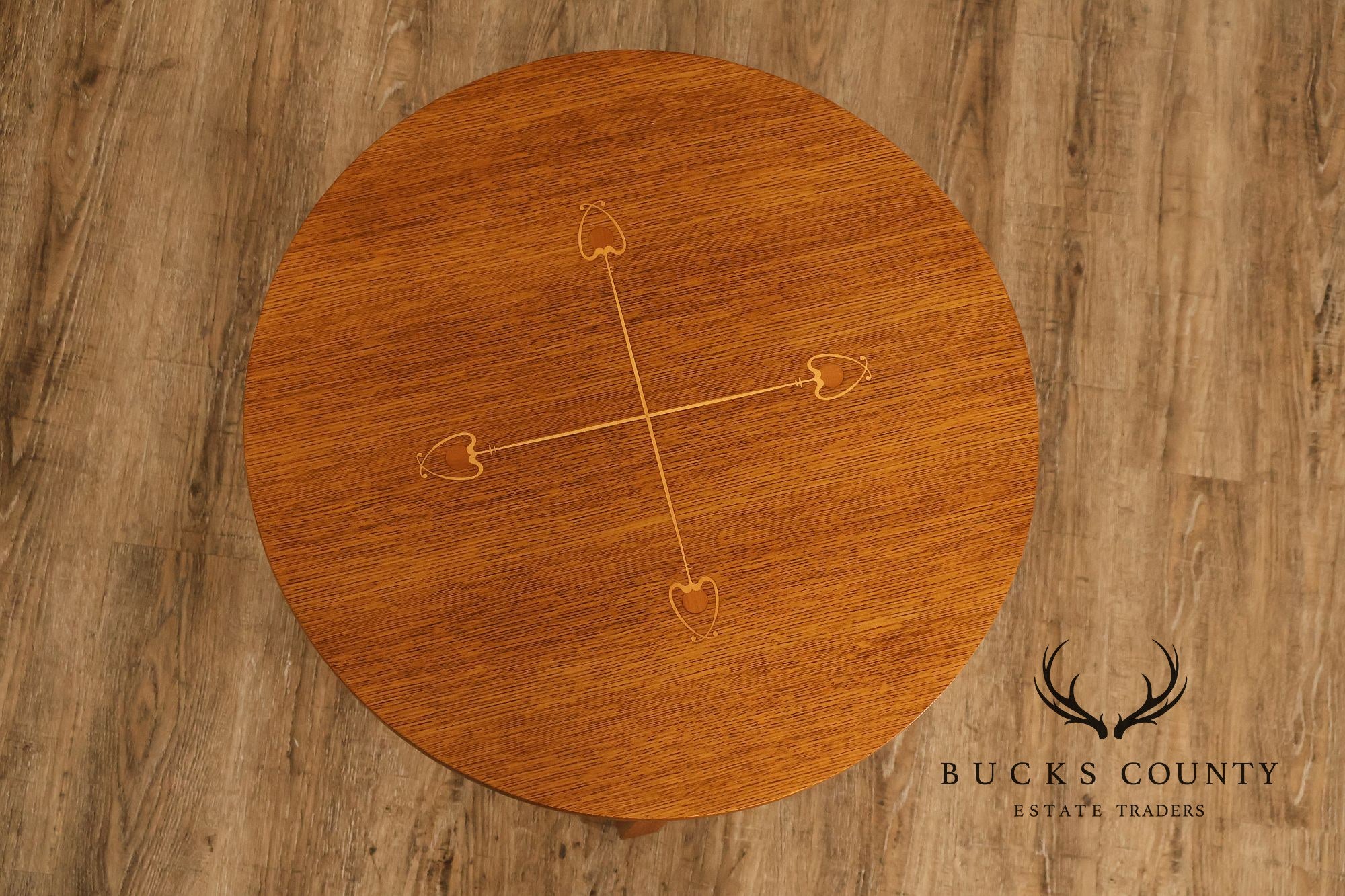 Stickley Mission Ellis Inlaid Round Oak Side Table