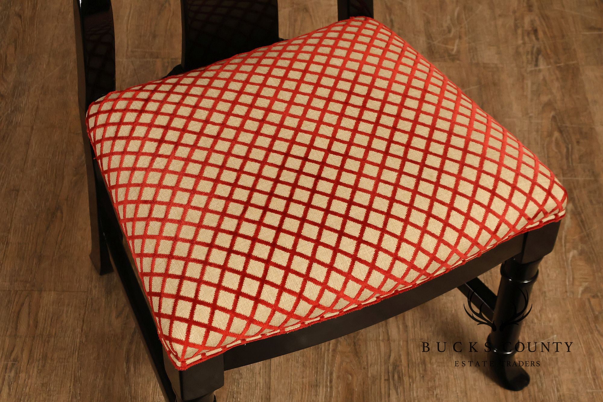 12 Custom Black Lacquered Asian Inspired Dining Chairs