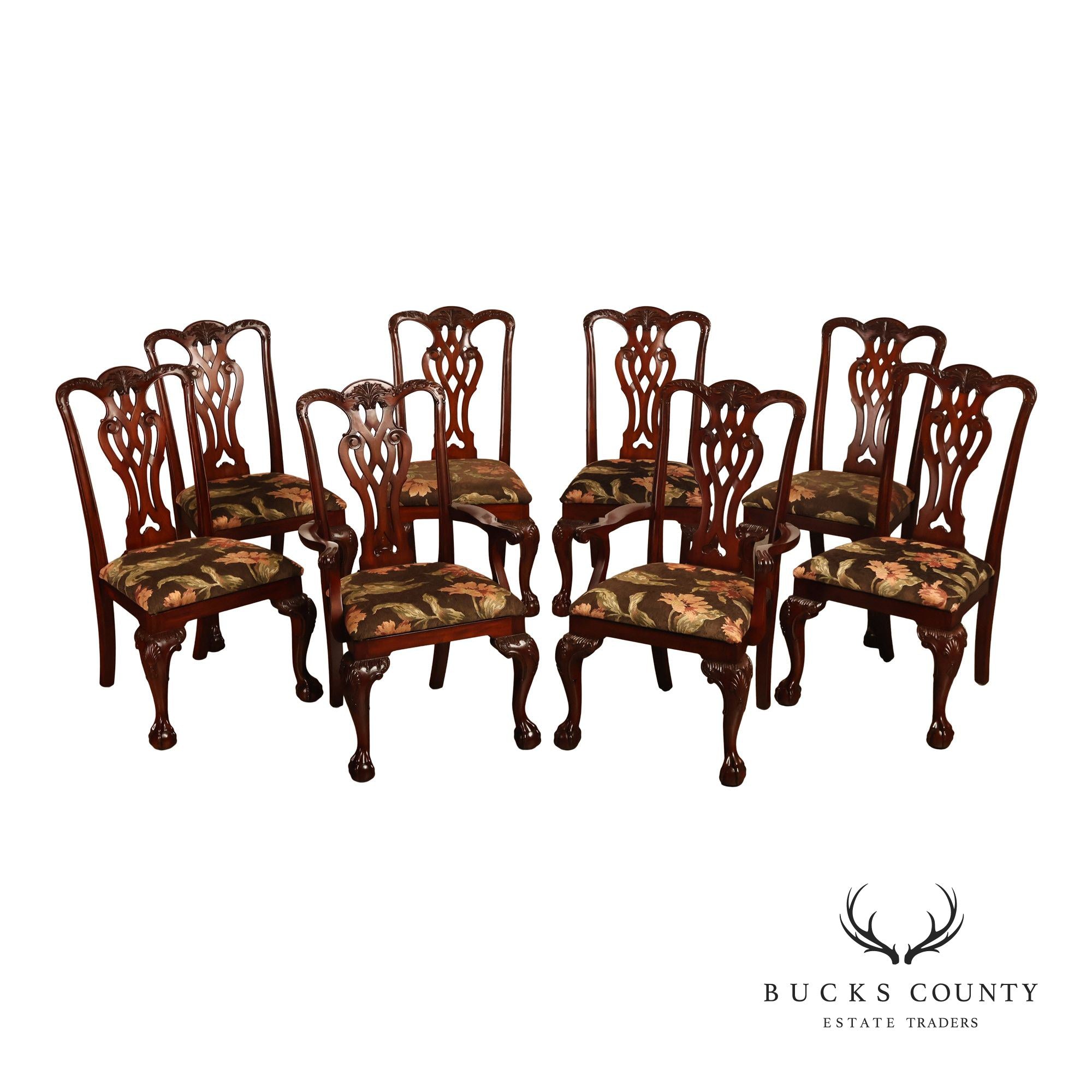 Maitland Smith Chippendale Style Set of Eight Mahogany Dining Chairs