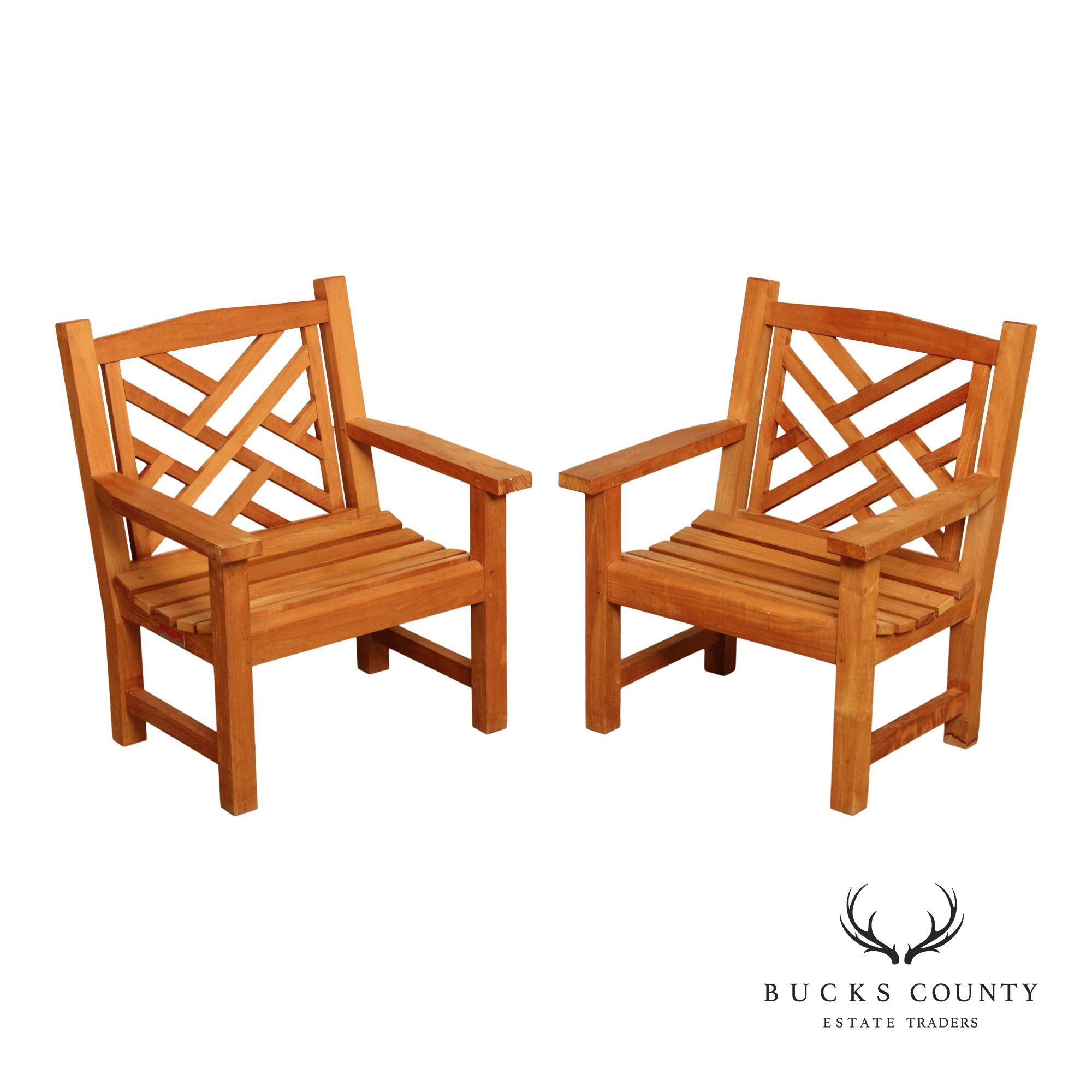 Charles Verey Pair of Teak Outdoor Patio Armchairs