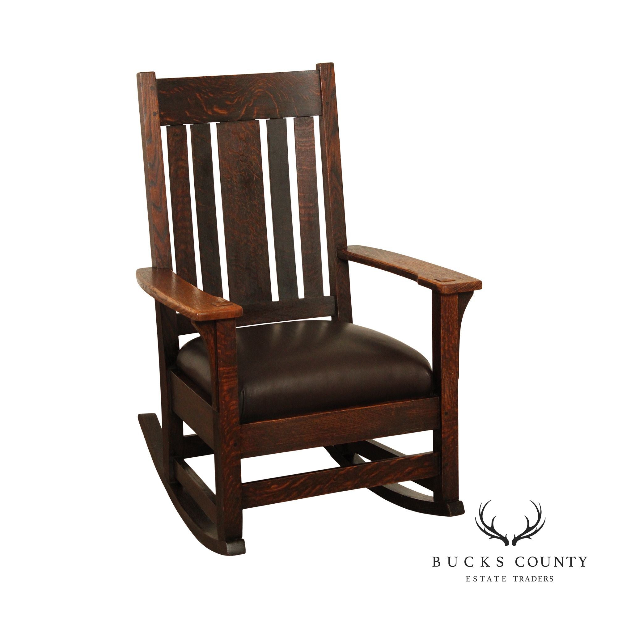 Antique Mission Oak and Leather Rocker