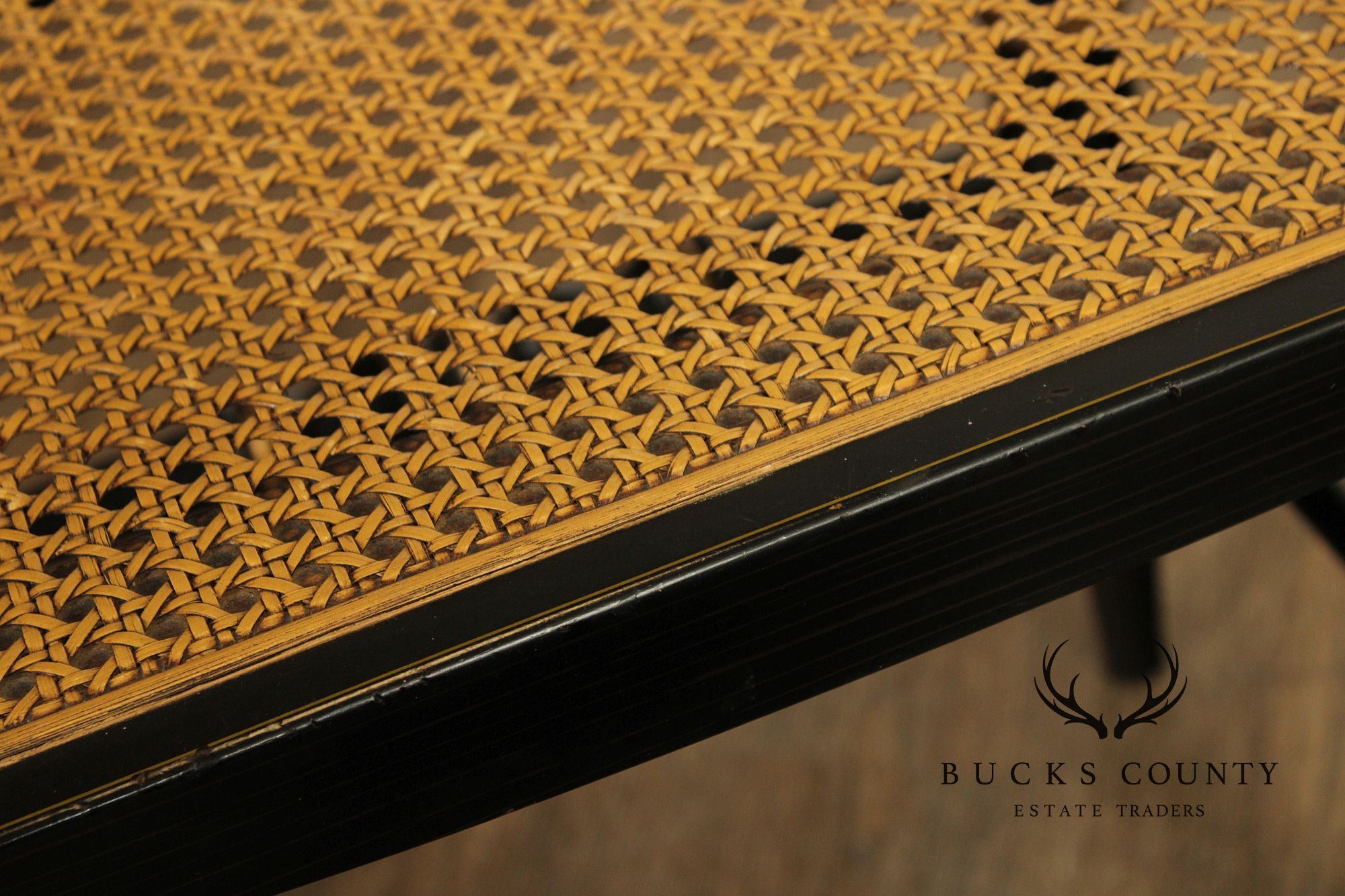 Pair Of L. Hitchcock Black And Gold Hand Stenciled Caned Benches