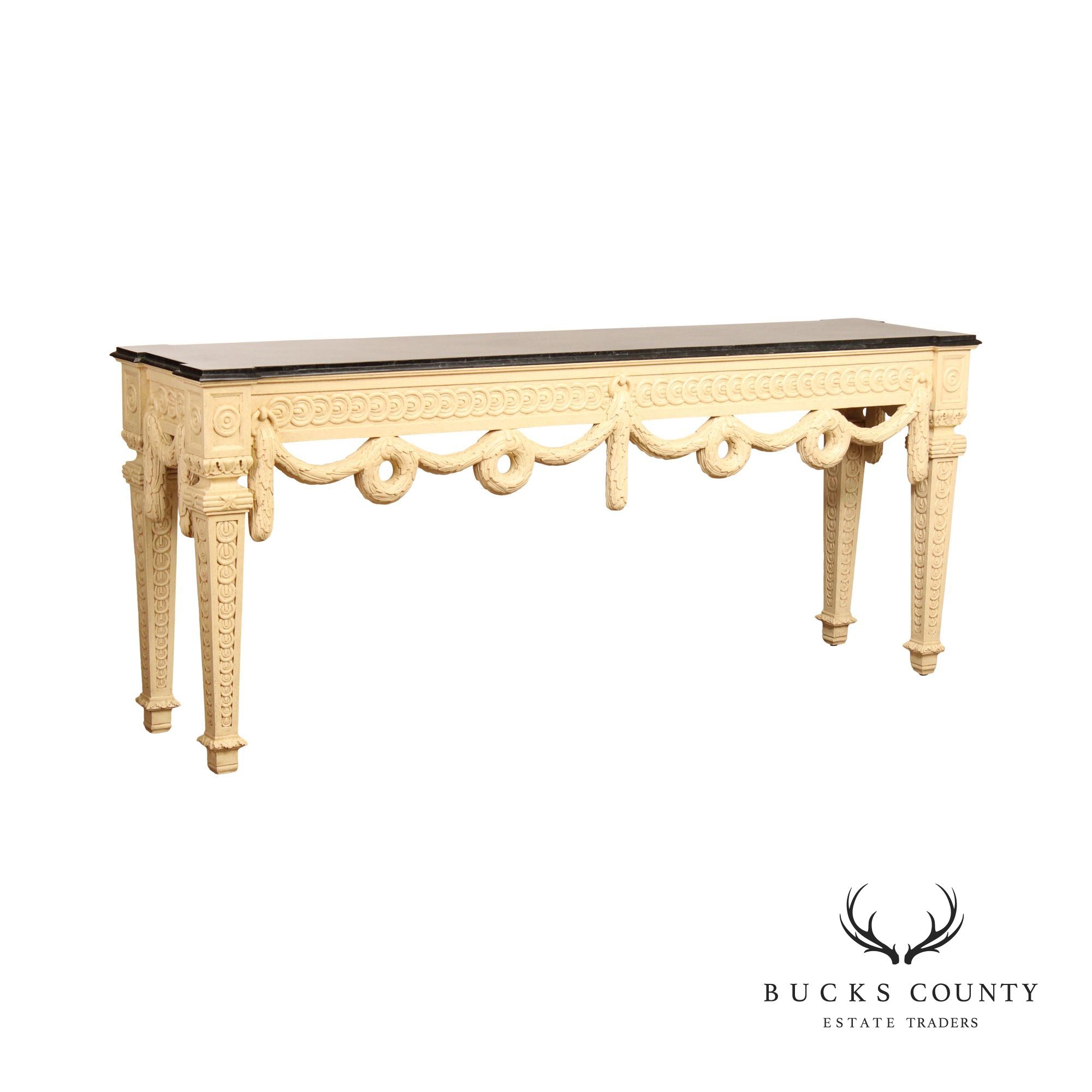 Neoclassical Style Tessellated Marble Top Console Table