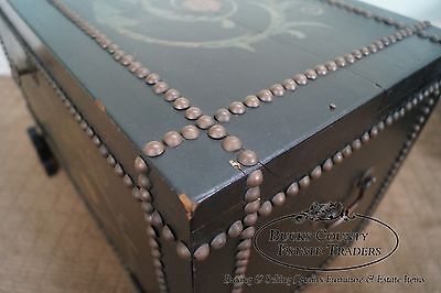 Unusual Antique Pair of Studded Hand Painted Chests