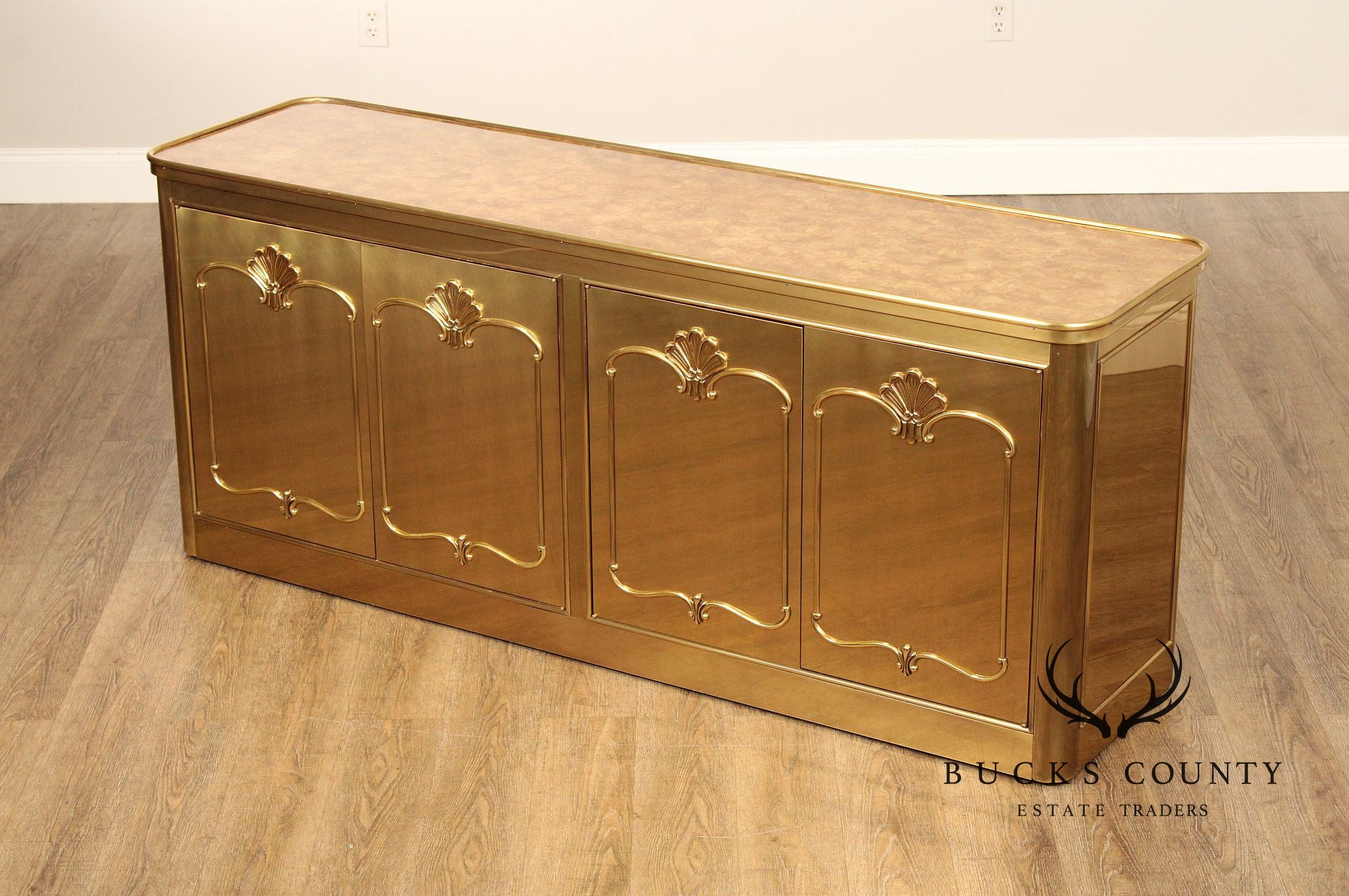 Mastercraft Hollywood Regency Brass and Burlwood Buffet