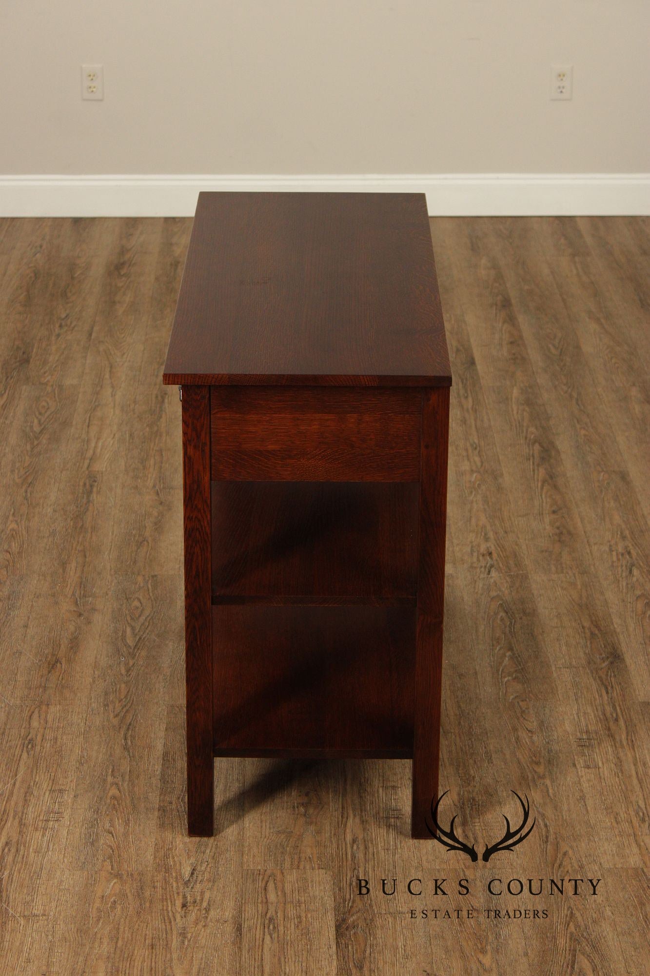 Stickley Mission Collection Oak Two Drawer Console Table With Shelves