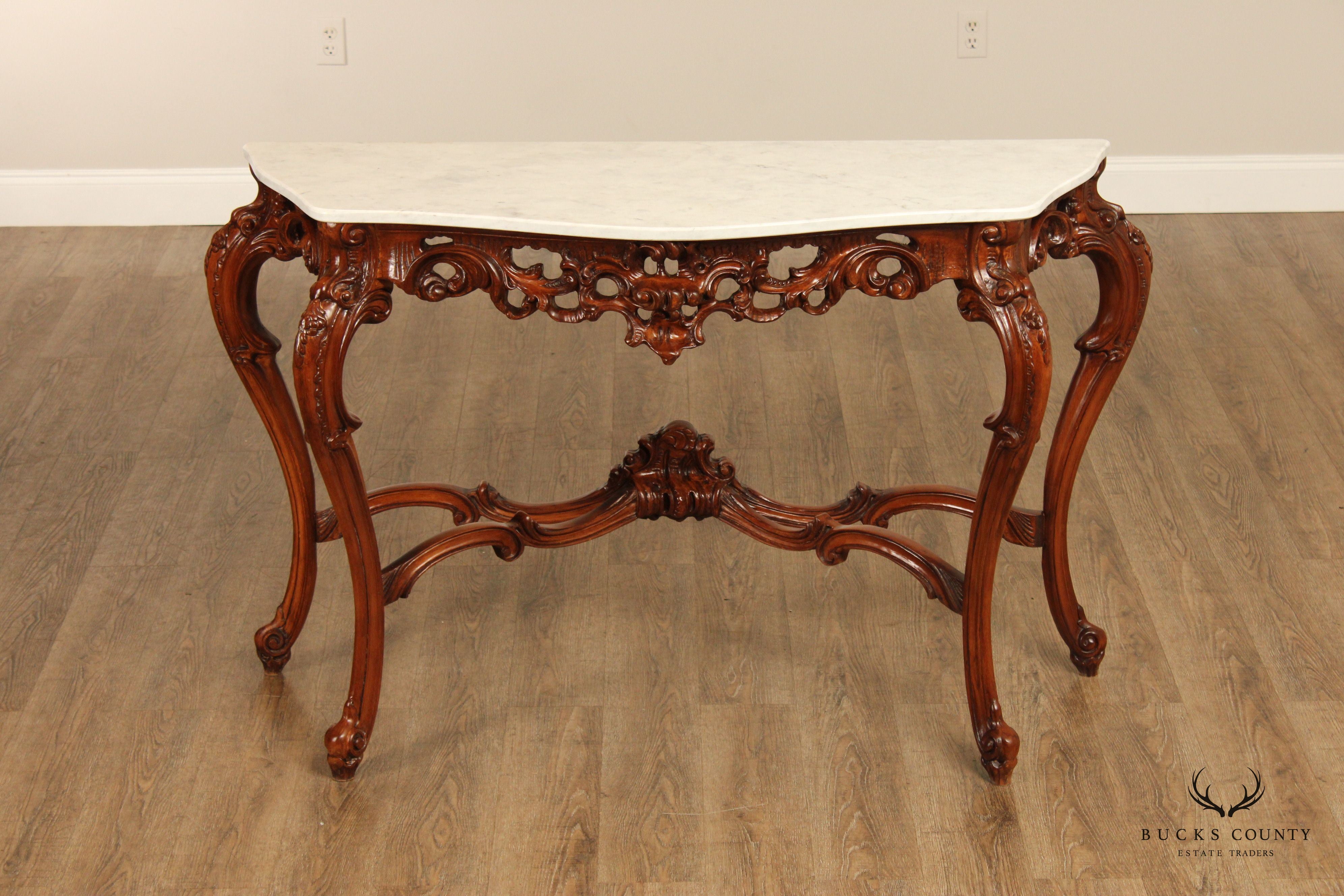 Italian Rococo Style Marble Top Console Table