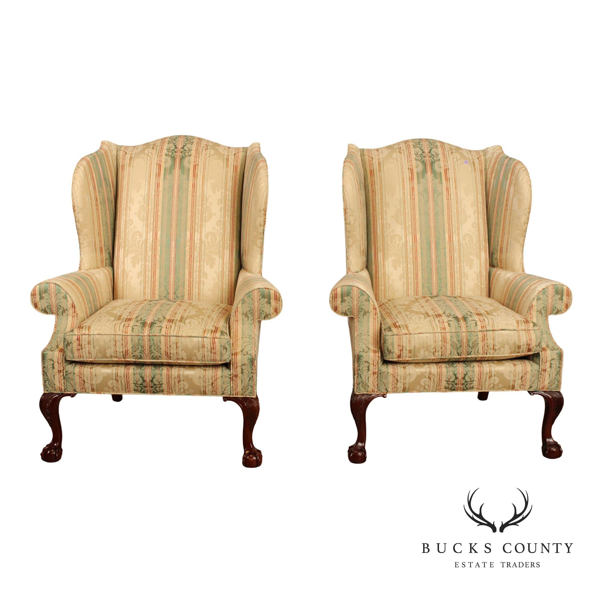 Kindel Furniture Chippendale Style Pair of Wing Chairs