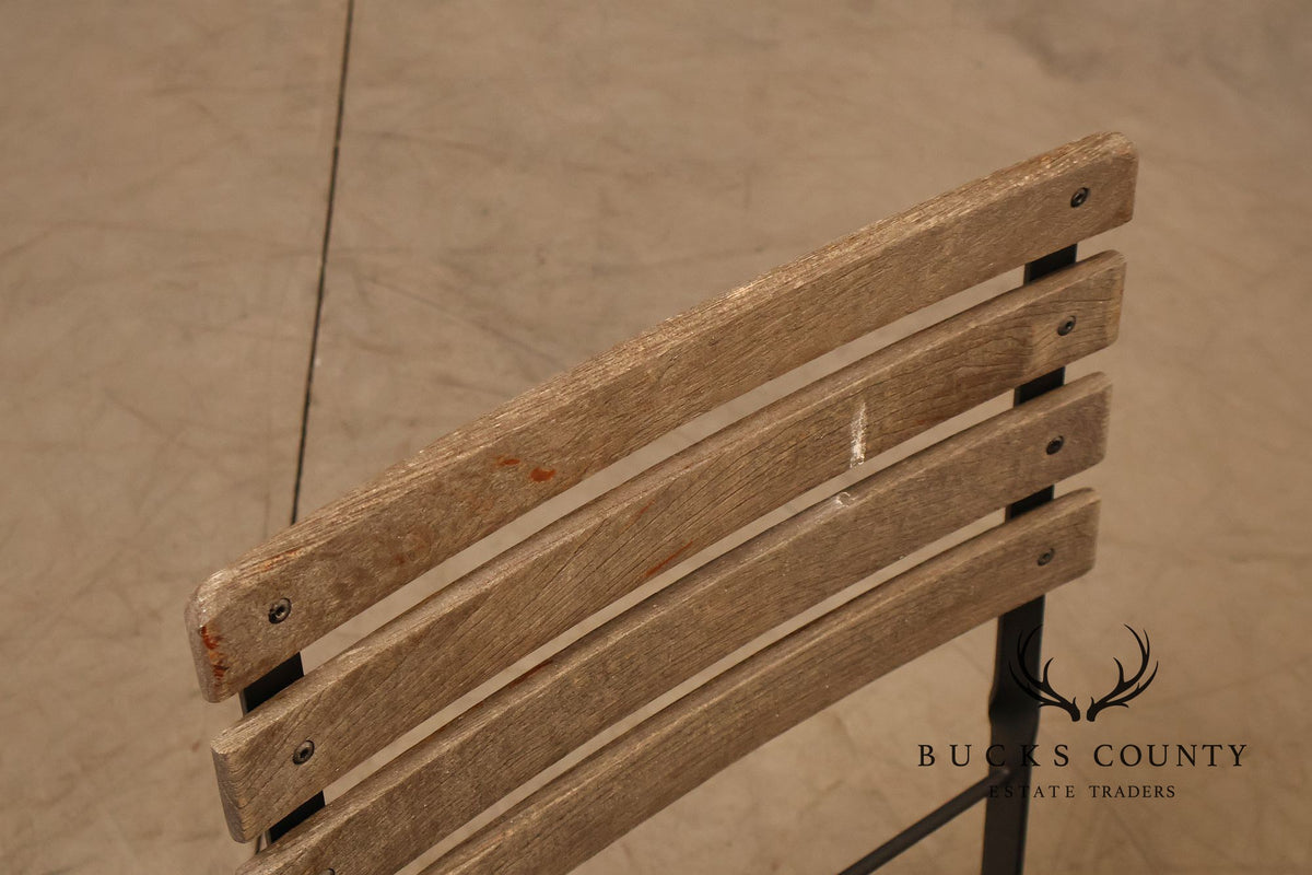 French Style Set of Four Teak and Wrought Iron Bistro Chairs