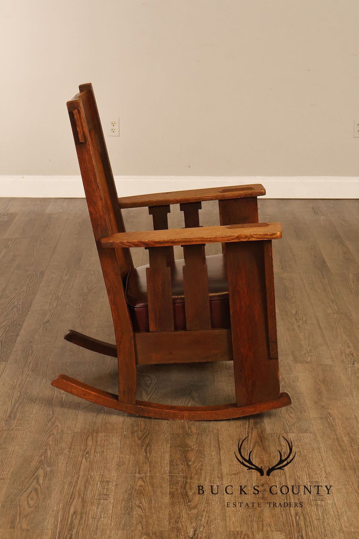 Antique Charles Stickley Mission Oak High Back Rocking Chair