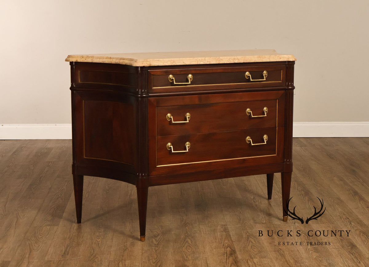 Louis XVI Style Fitted Marble Top Three-Drawer Commode