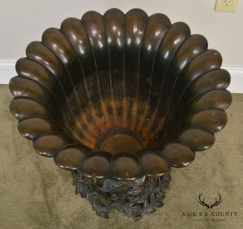 Japanese Antique Vintage Bronze Lotus Urn