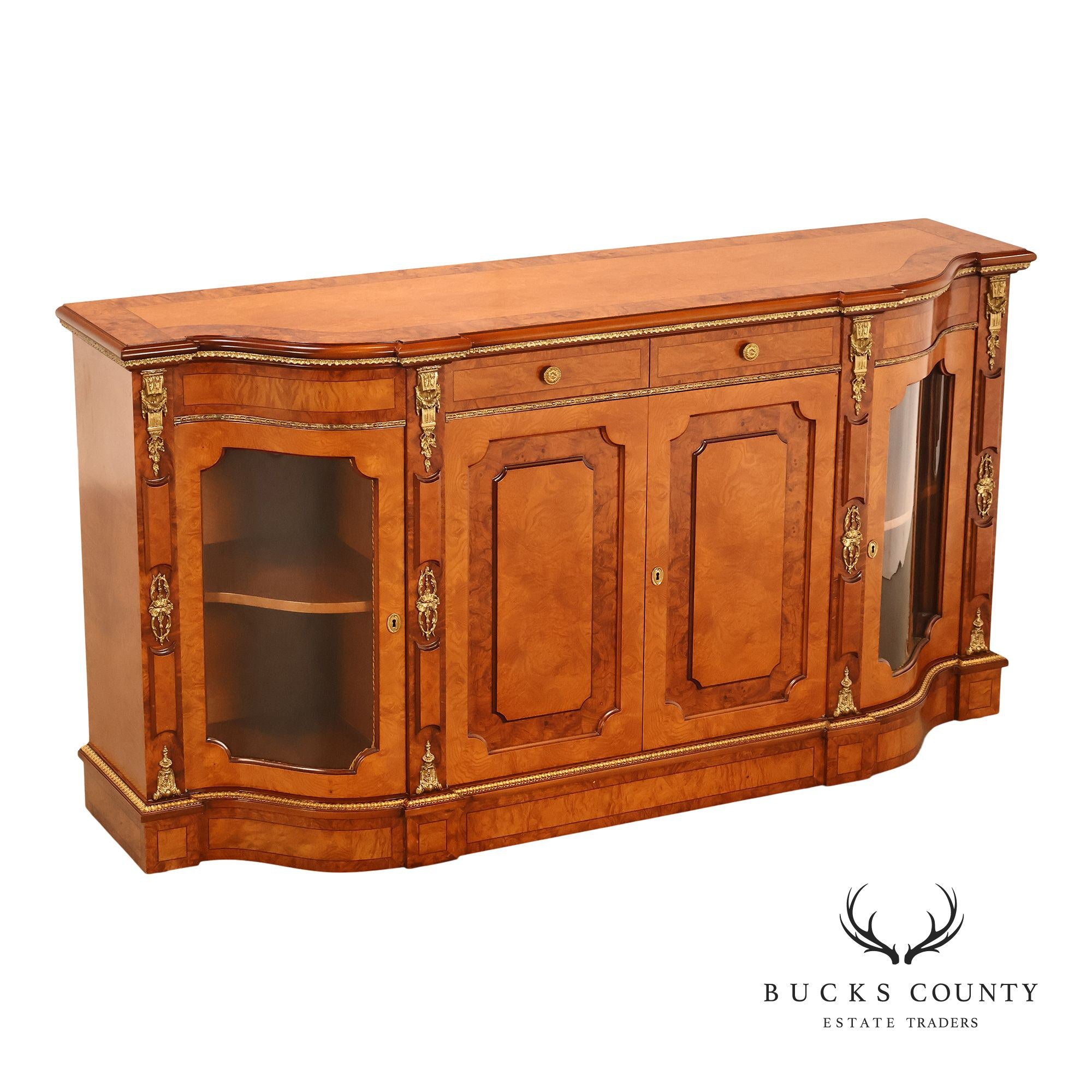 Italian Neoclassical Style Burl Wood Sideboard Credenza