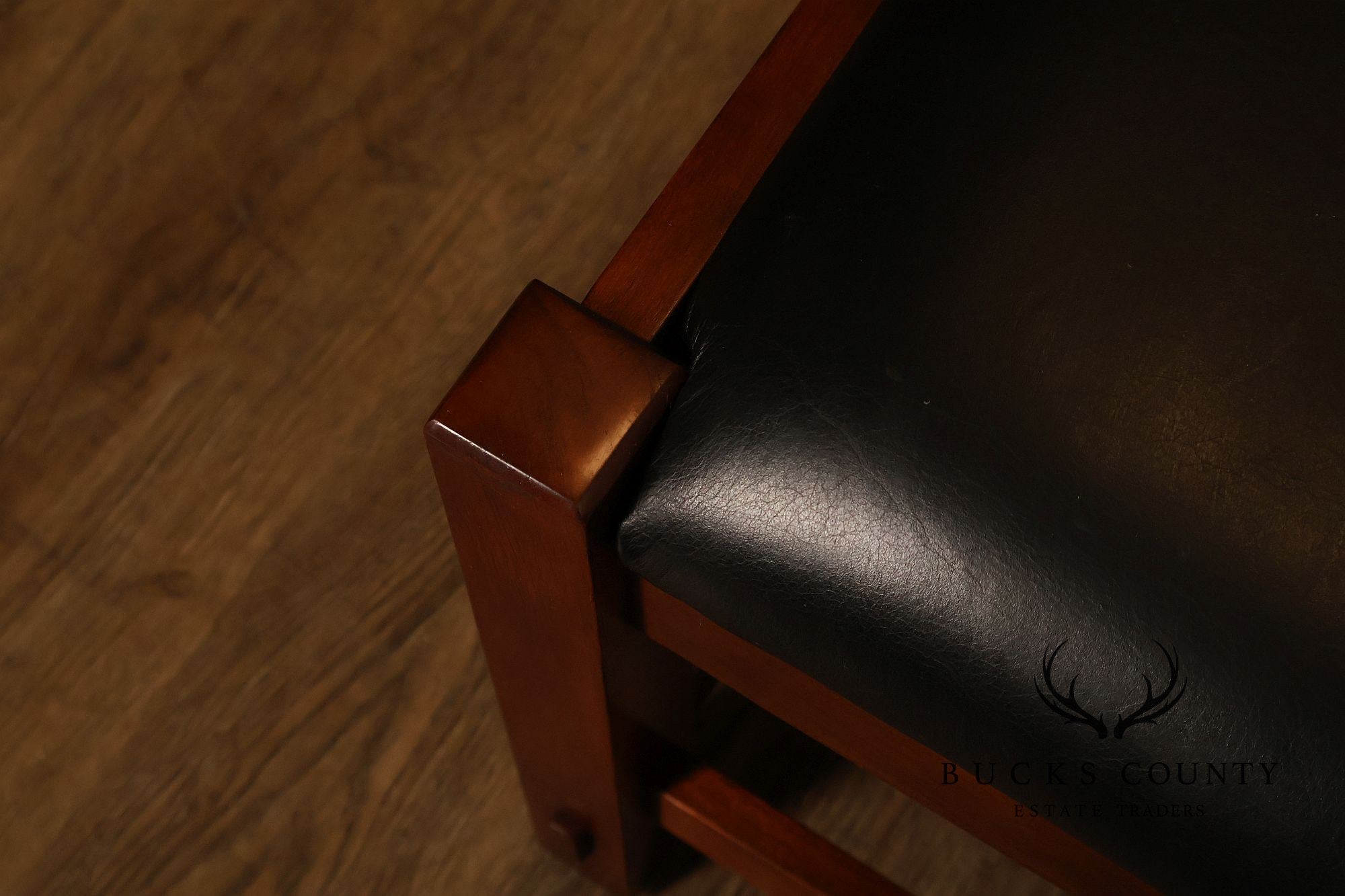 Stickley Mission Collection Leather and Cherry Spindle Bench
