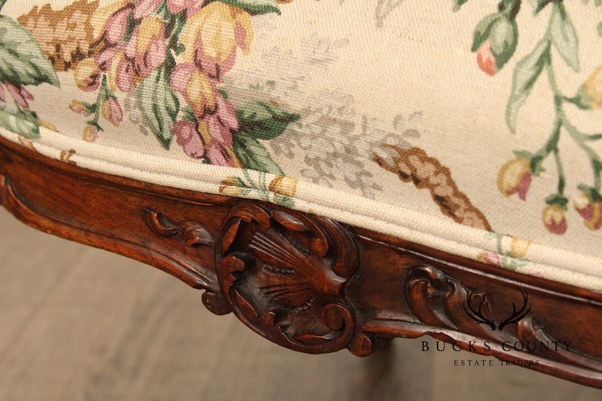 French Louis XV Style Antique Carved Walnut Bergere and Footstool