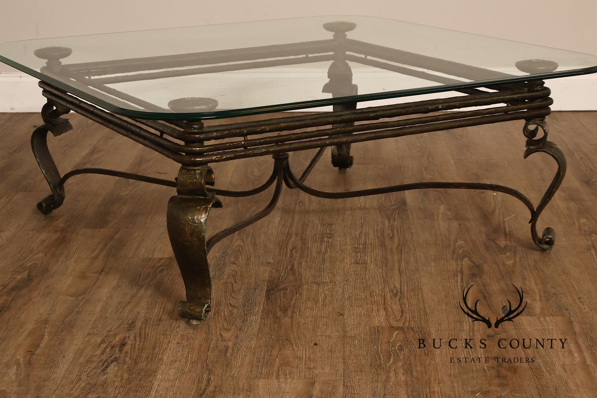 Neoclassical Style Iron And Glass Coffee Table